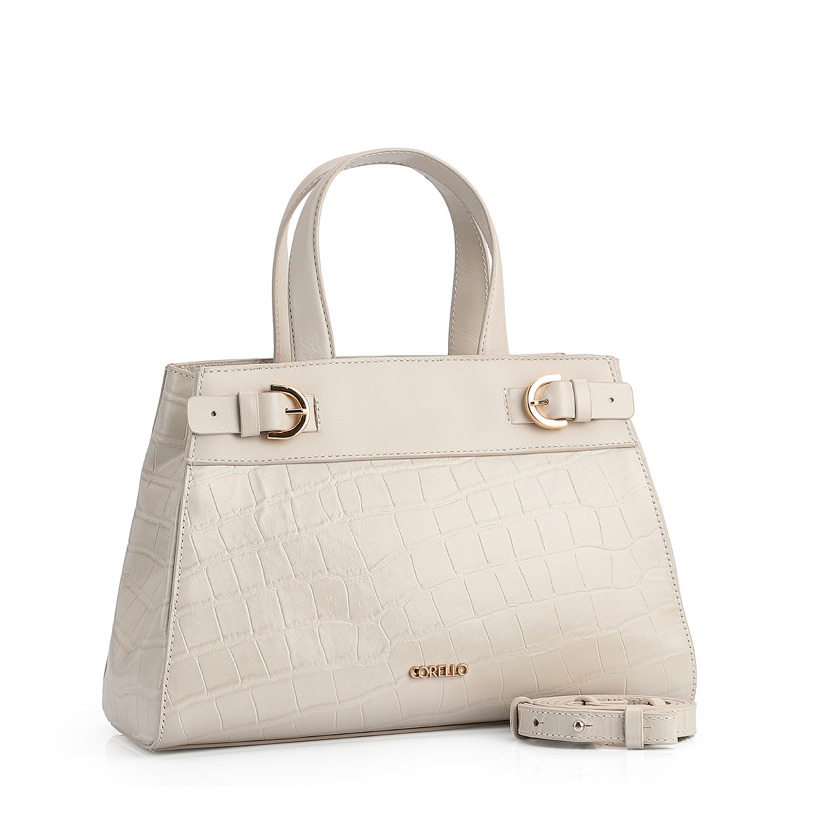 Bolsa Tote Couro Croco Off White