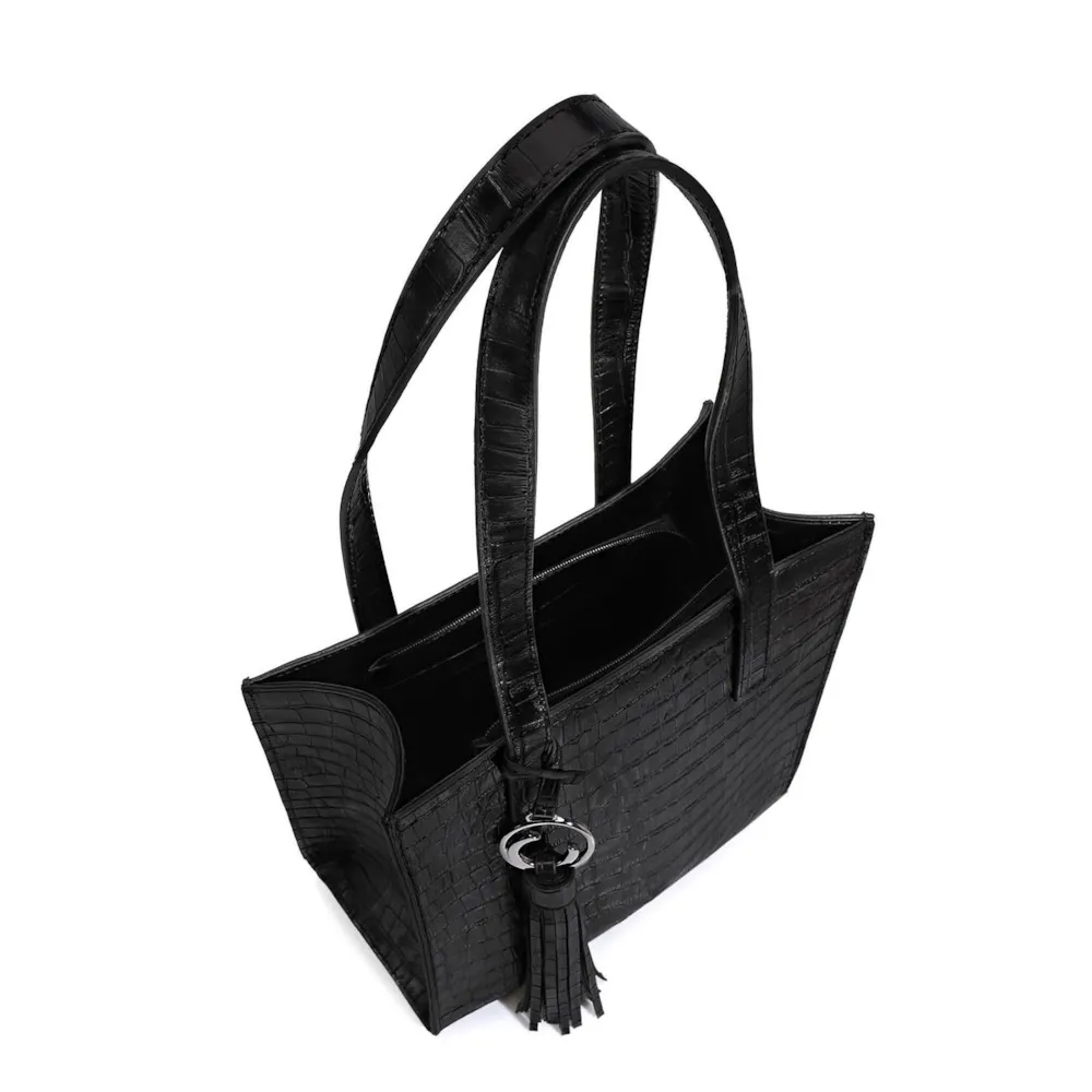 Bolsa Tote Couro Croco Preto - imagem 4