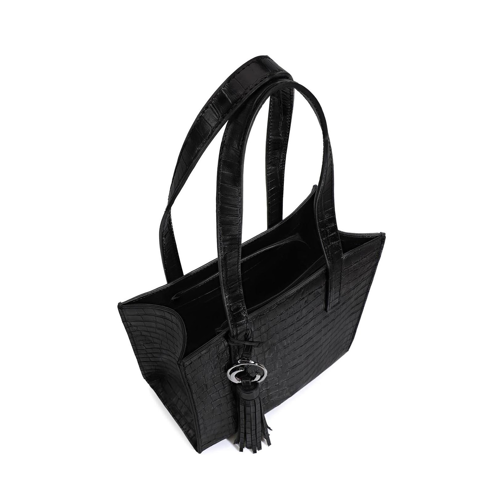 Bolsa Tote Couro Croco Preto