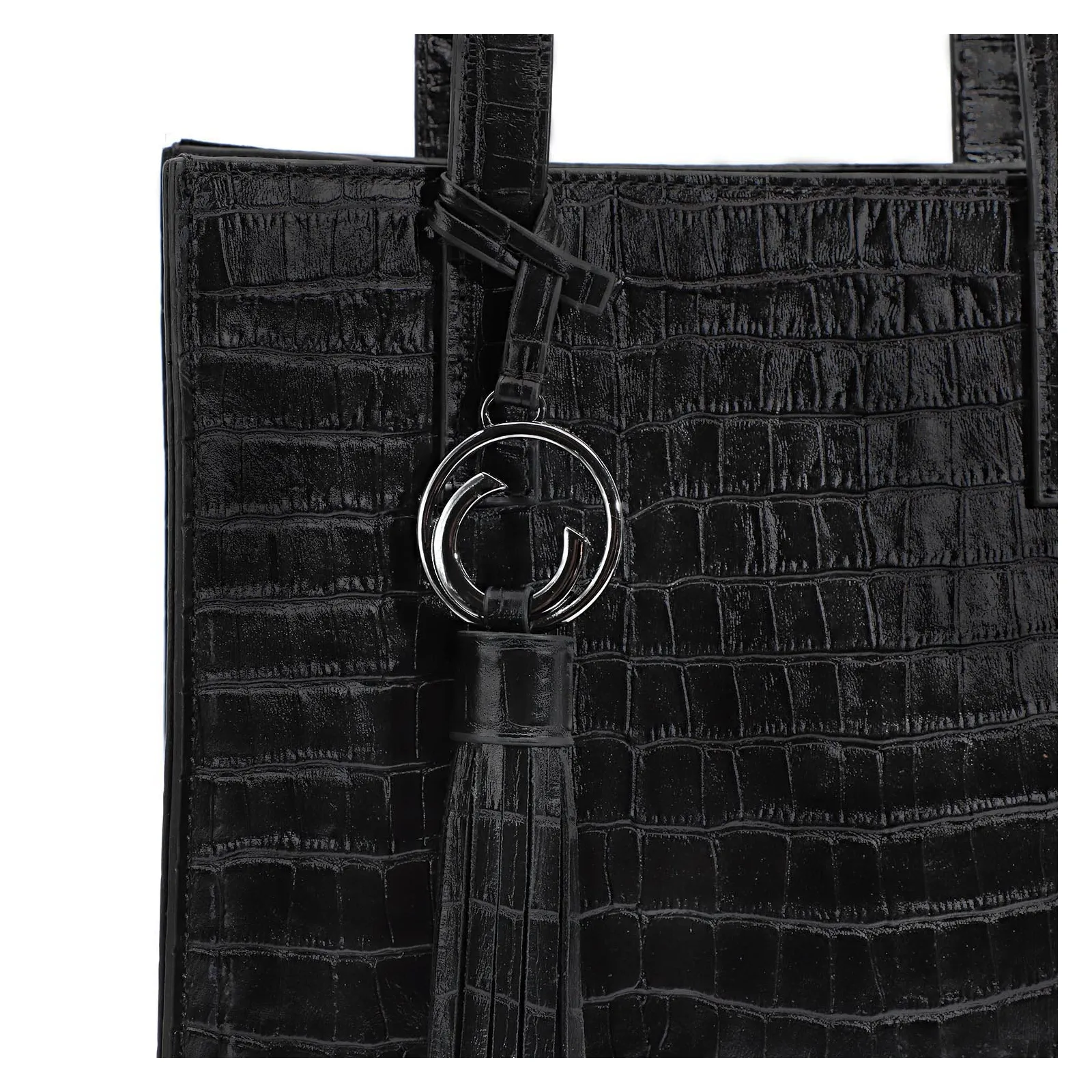 Bolsa Tote Couro Croco Preto