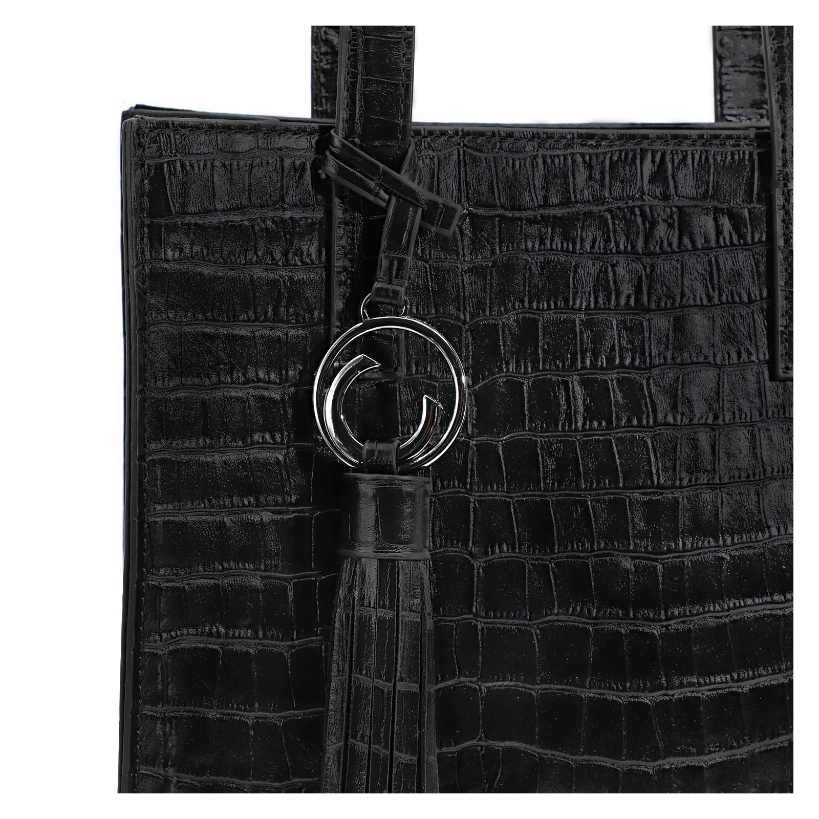 Bolsa Tote Couro Croco Preto