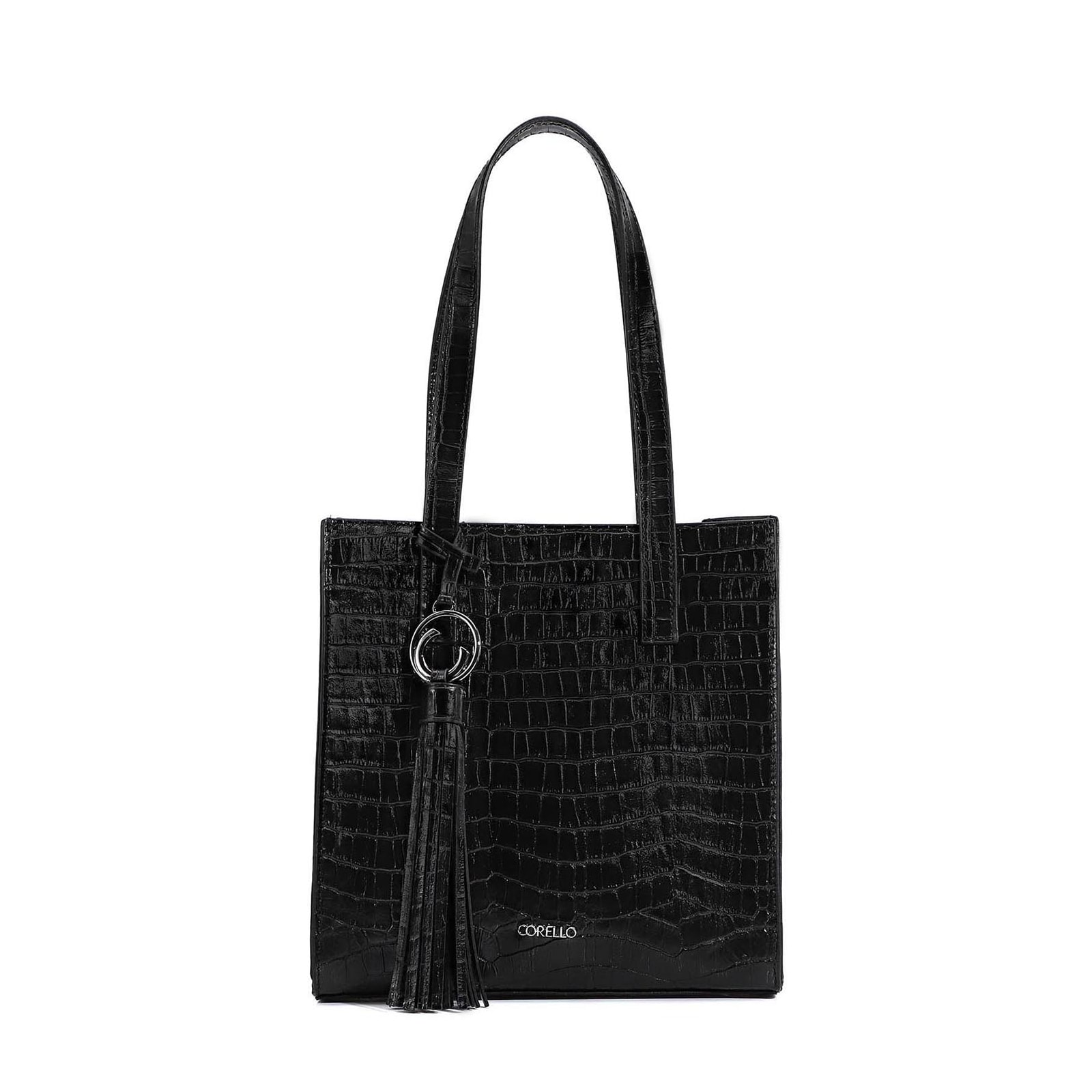 Bolsa Tote Couro Croco Preto