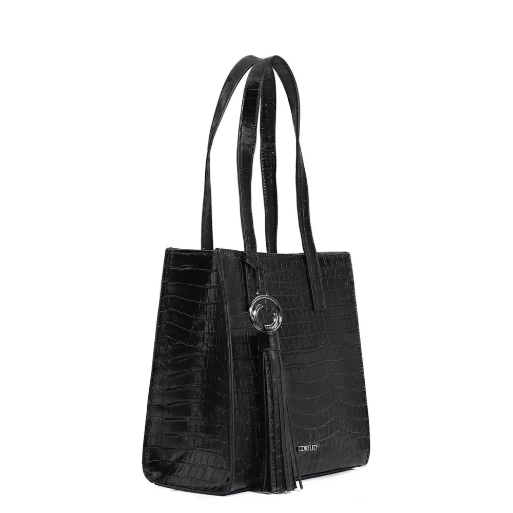 Bolsa Tote Couro Croco Preto - imagem 2