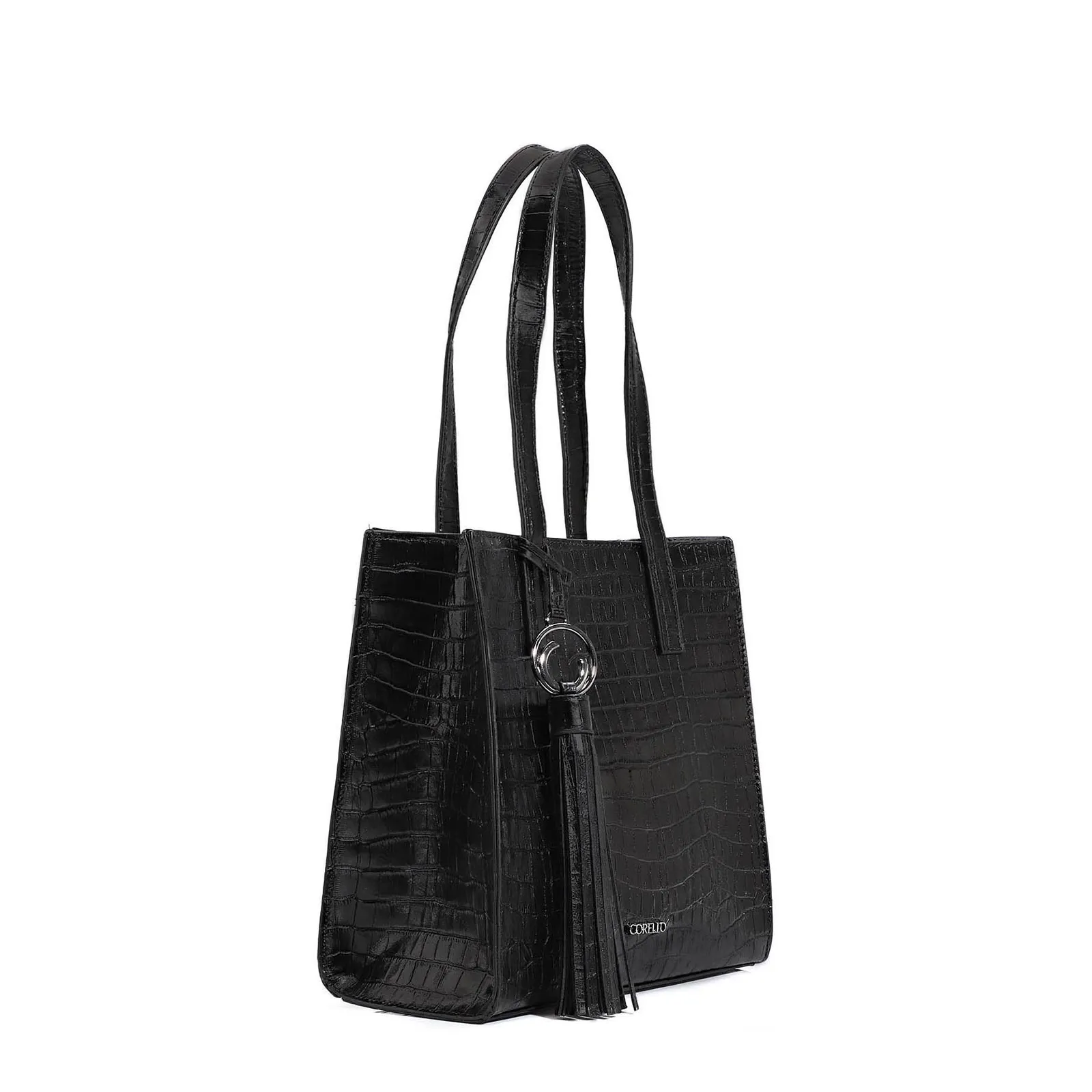 Bolsa Tote Couro Croco Preto