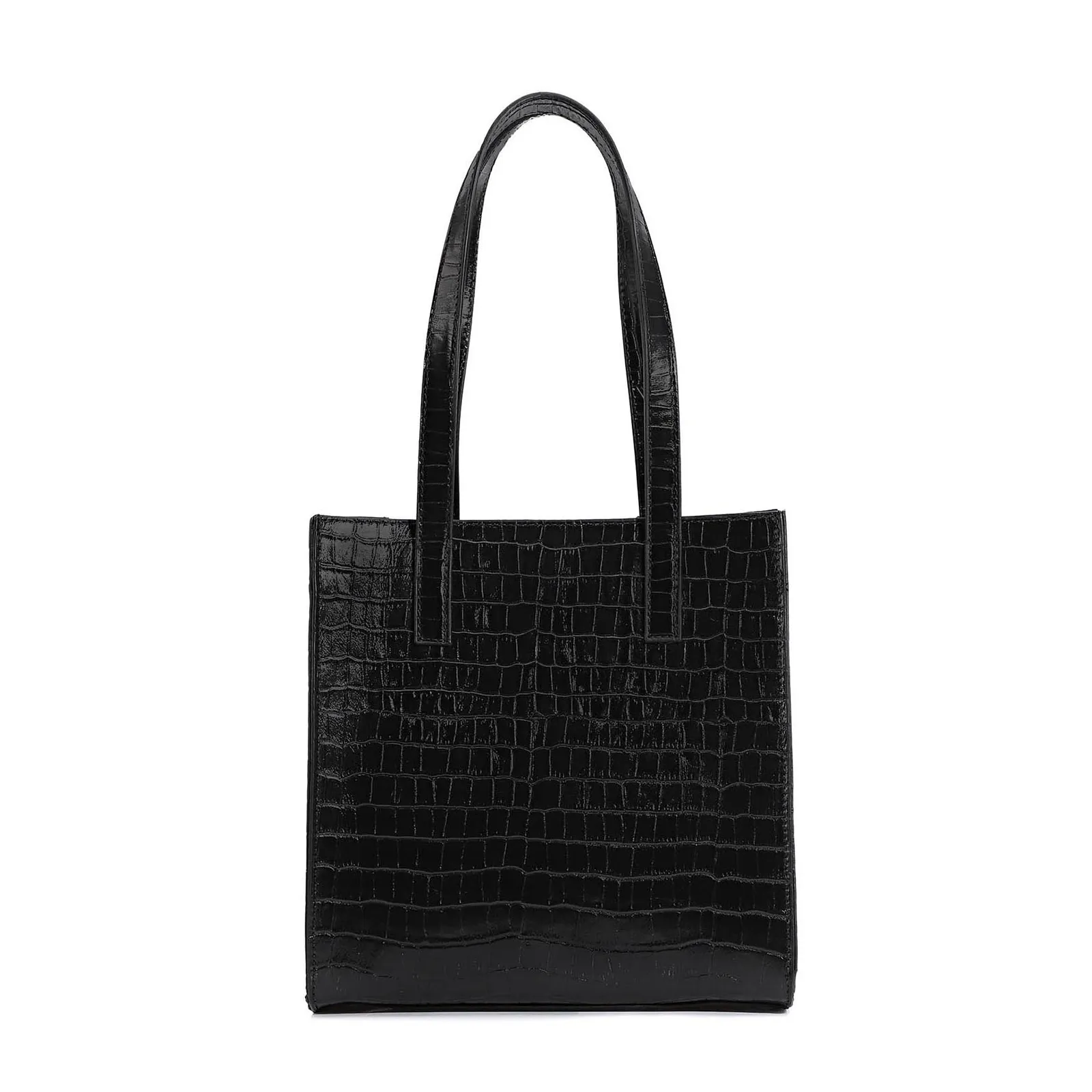 Bolsa Tote Couro Croco Preto