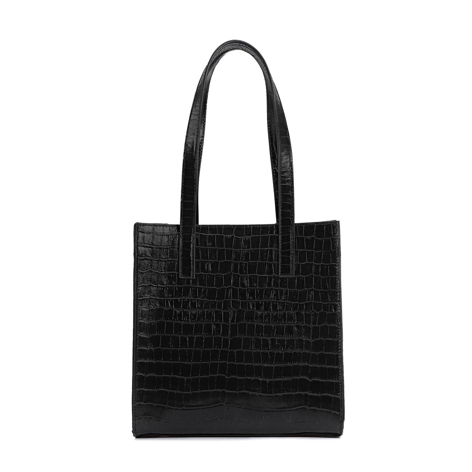 Bolsa Tote Couro Croco Preto