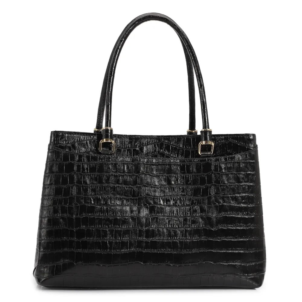 Bolsa Tote Couro Croco Preto - imagem 3