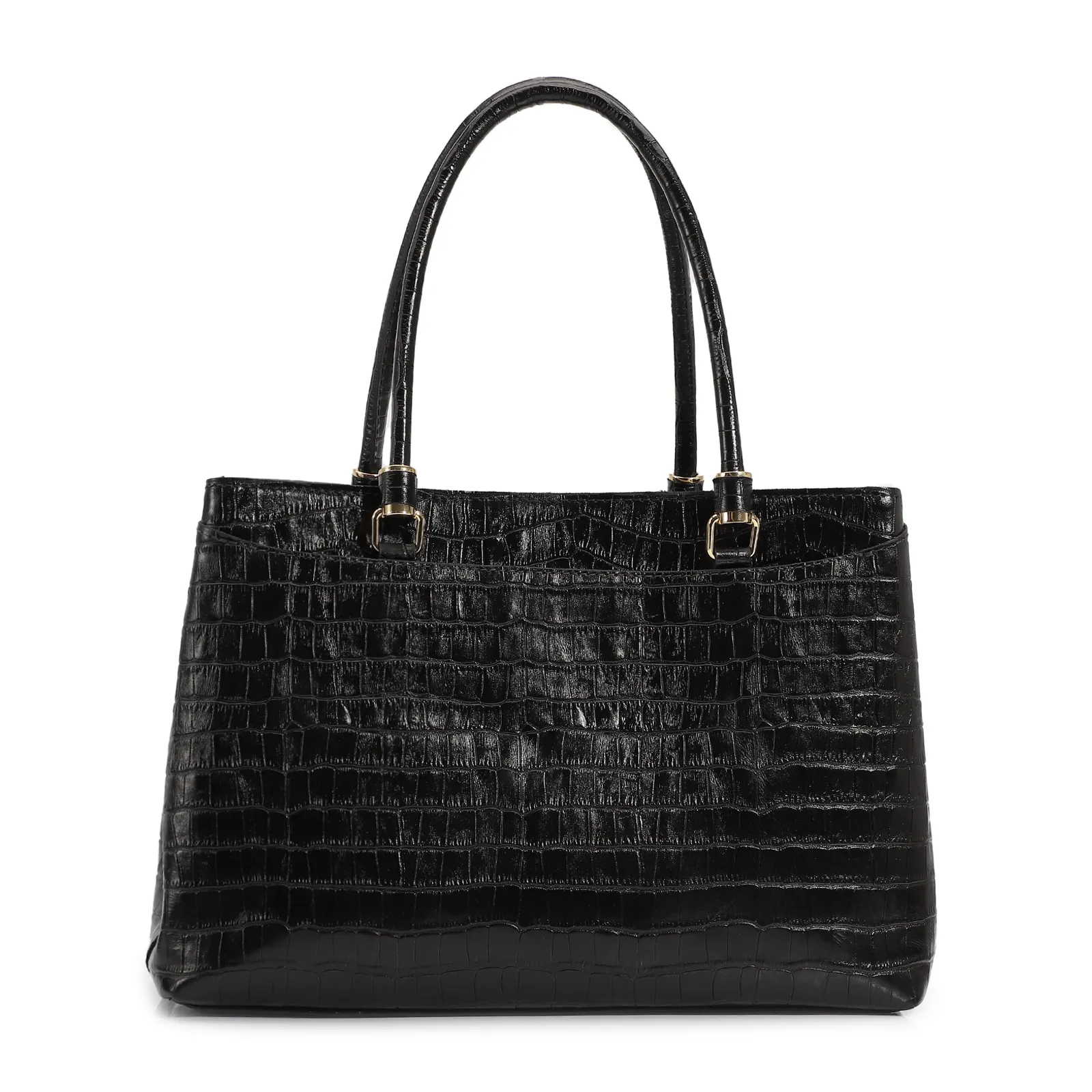Bolsa Tote Couro Croco Preto