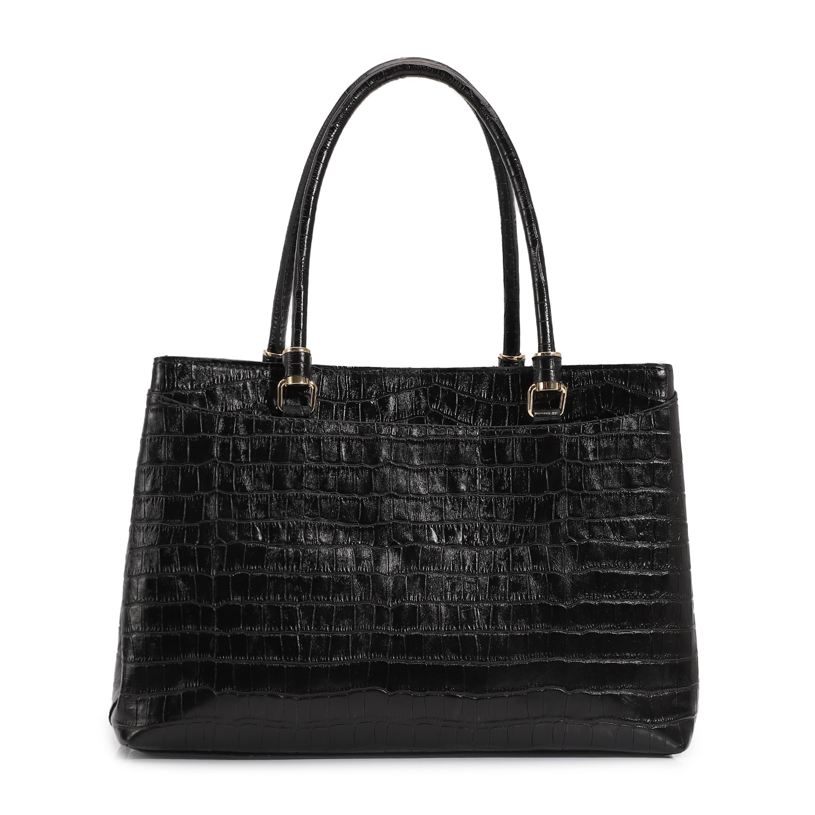 Bolsa Tote Couro Croco Preto