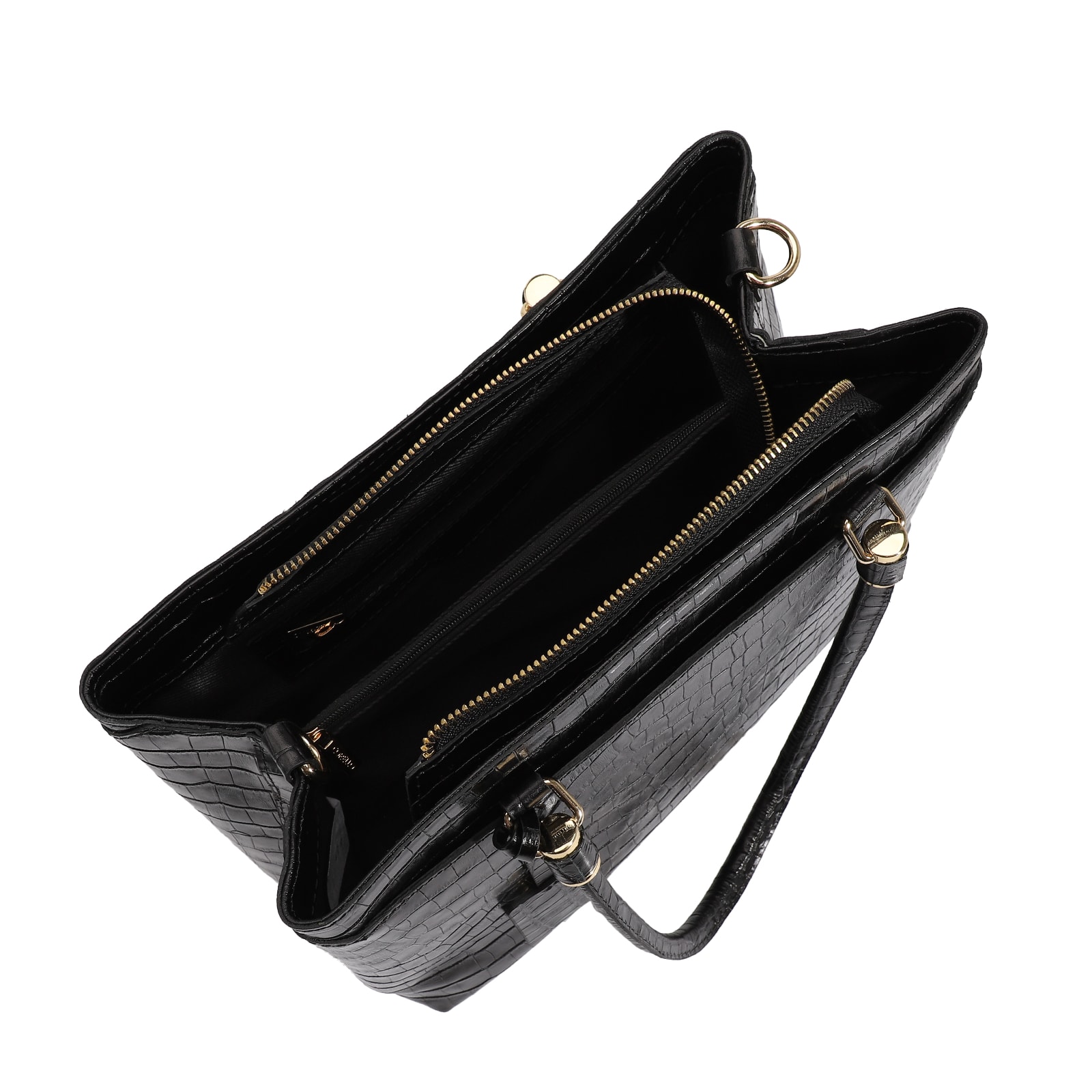 Bolsa Tote Couro Croco Preto