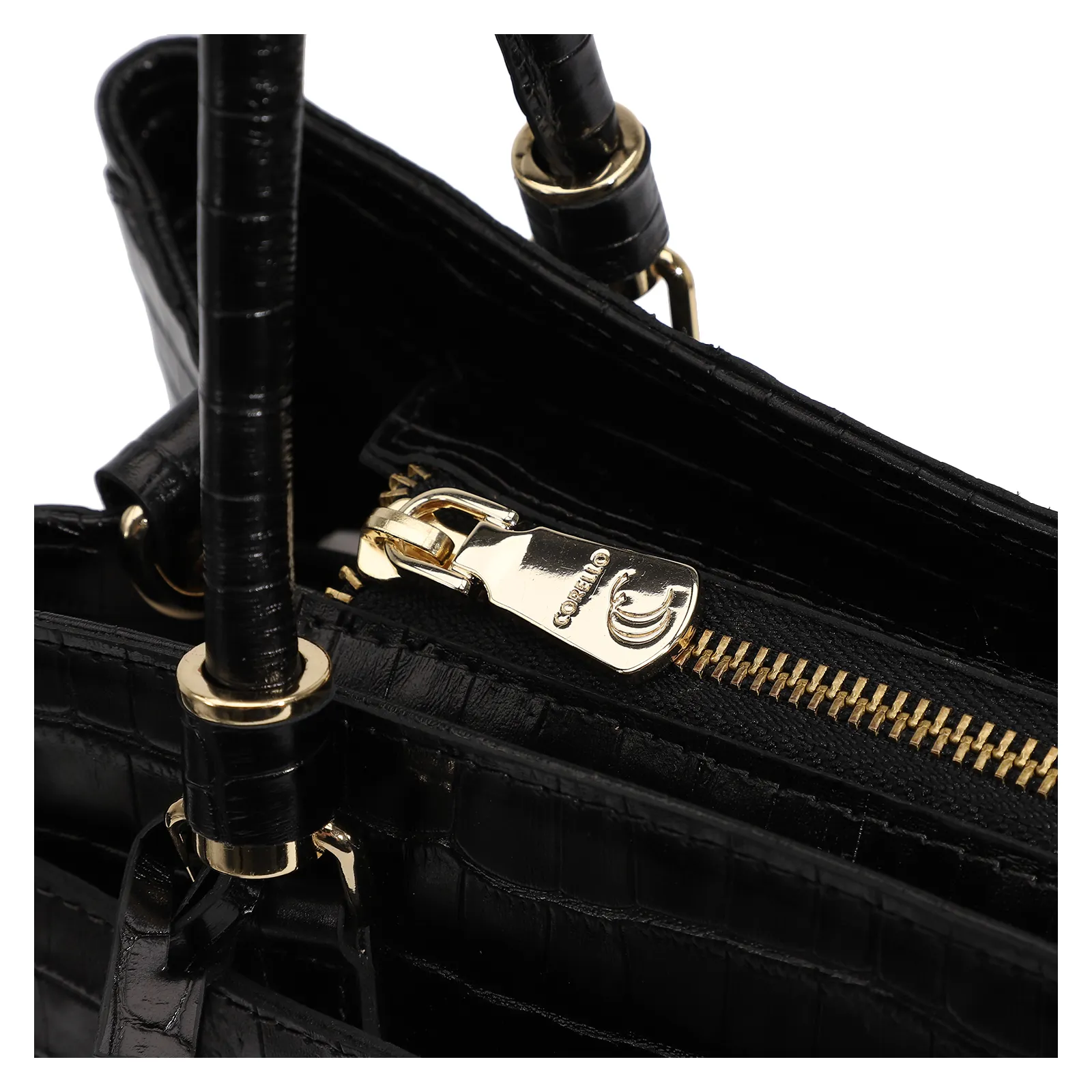 Bolsa Tote Couro Croco Preto