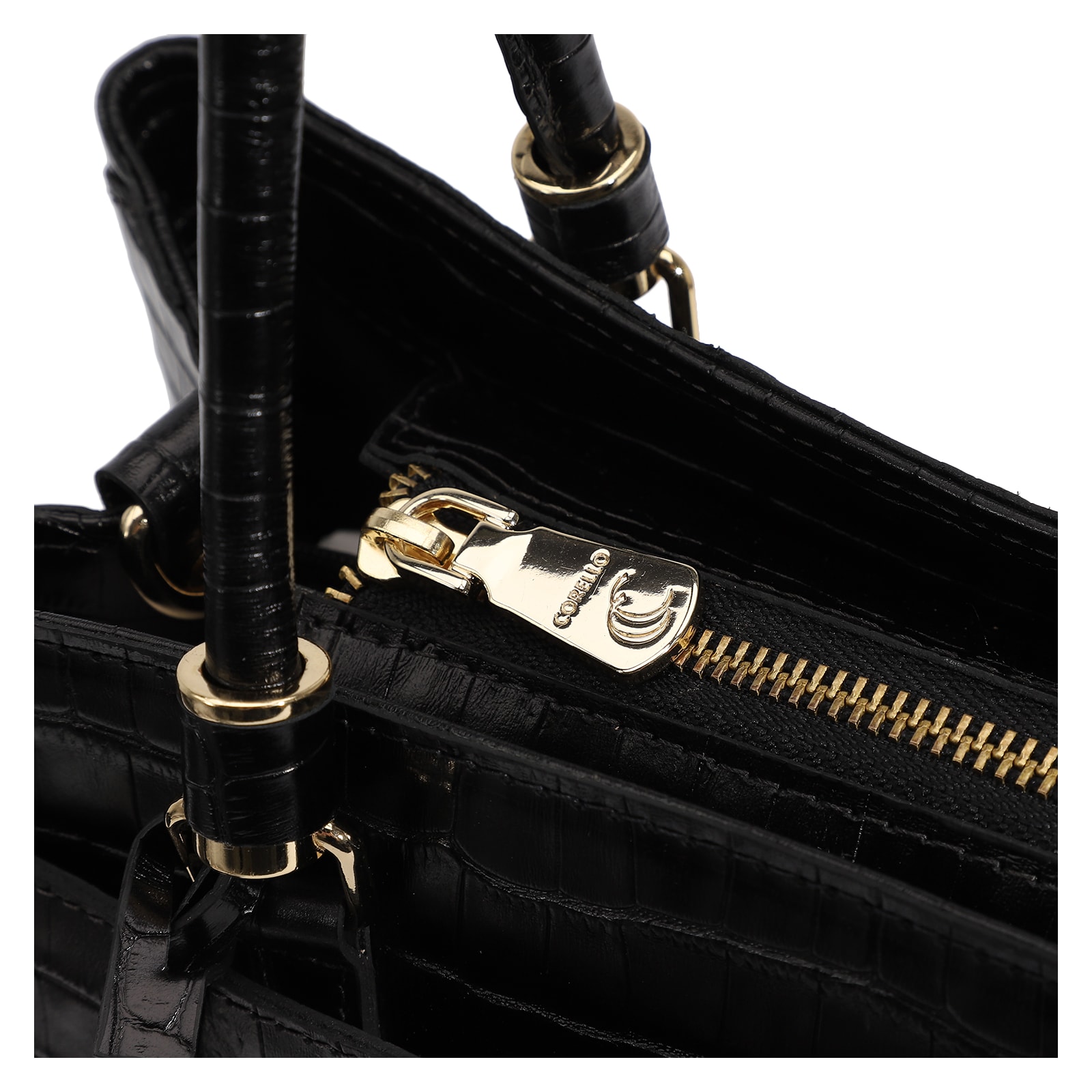 Bolsa Tote Couro Croco Preto