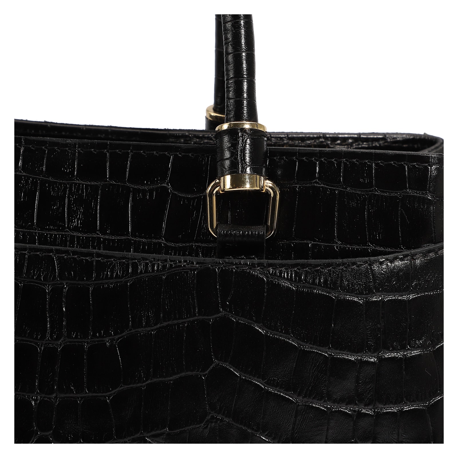 Bolsa Tote Couro Croco Preto