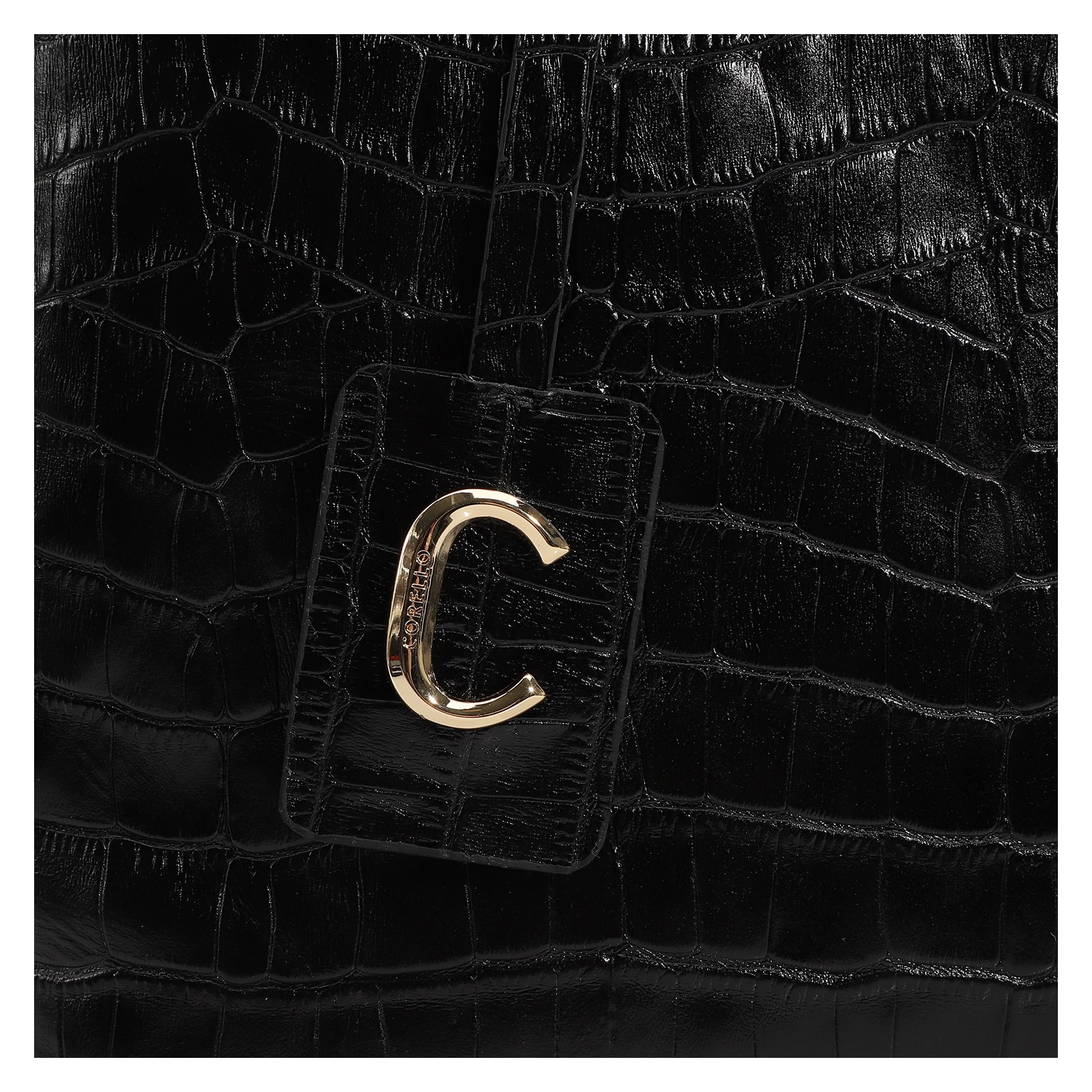 Bolsa Tote Couro Croco Preto