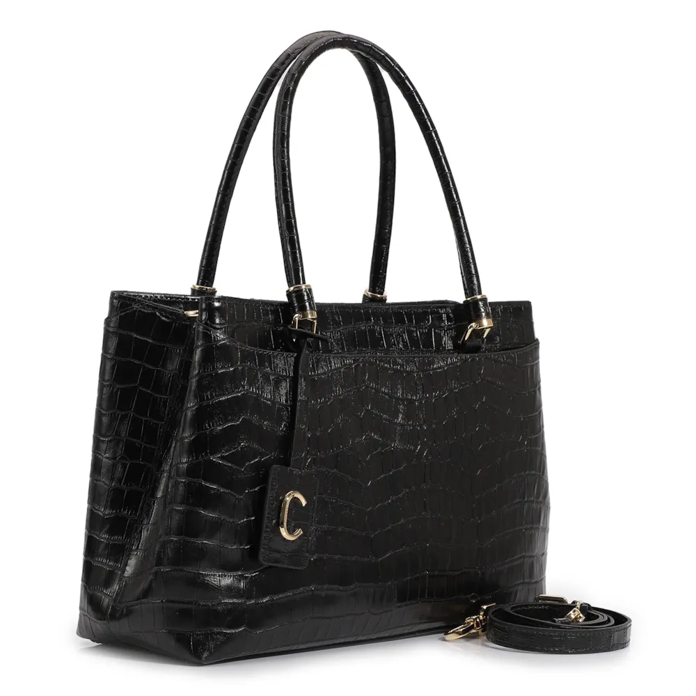 Bolsa Tote Couro Croco Preto - imagem 2