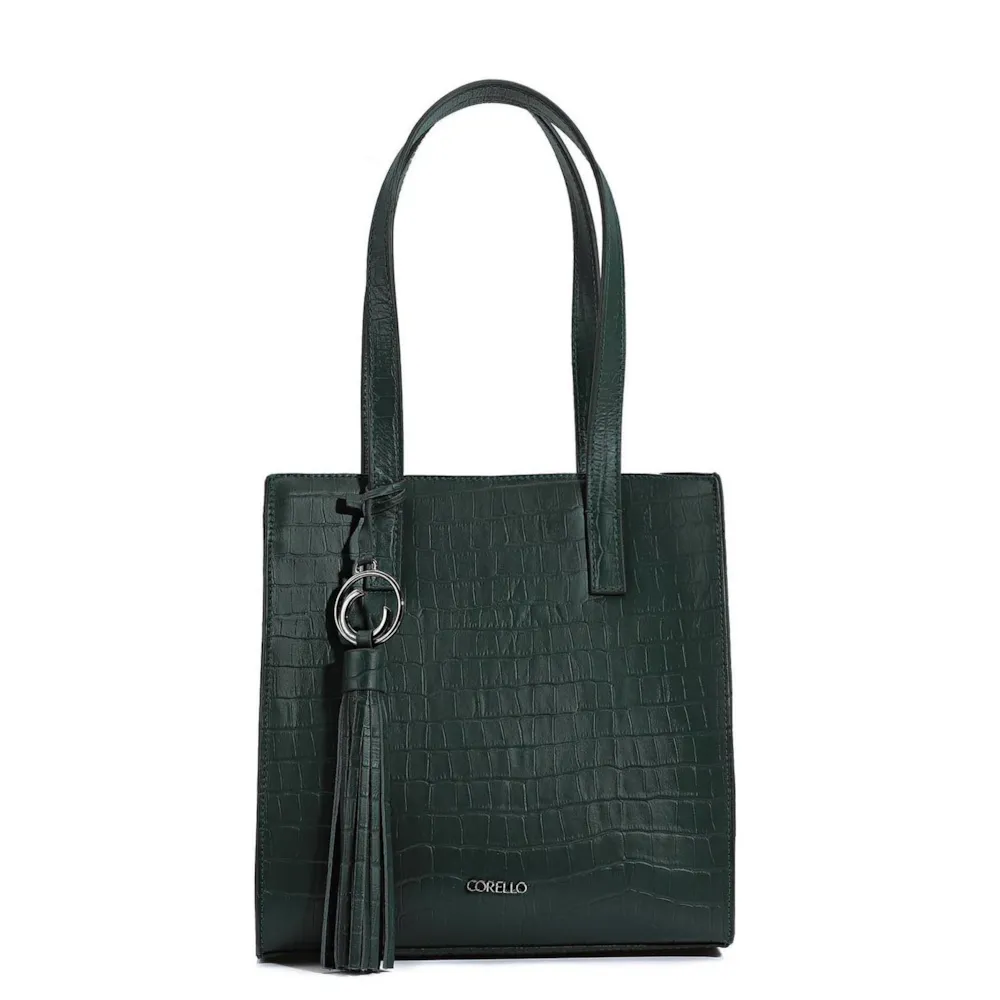 Bolsa Tote Couro Croco Verde