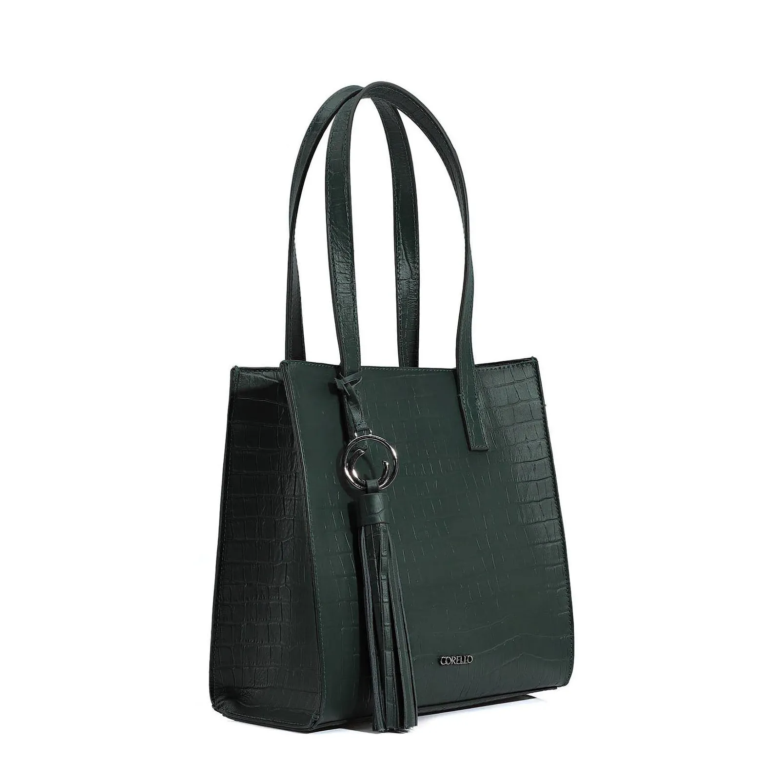 Bolsa Tote Couro Croco Verde