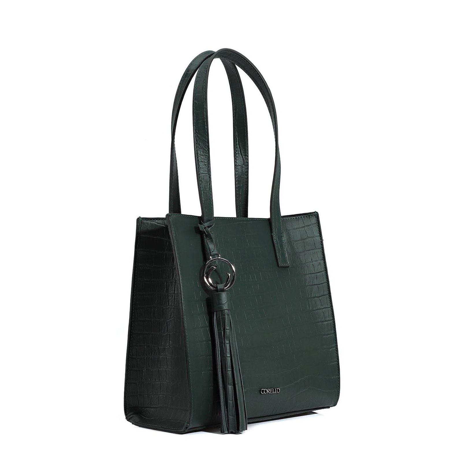 Bolsa Tote Couro Croco Verde