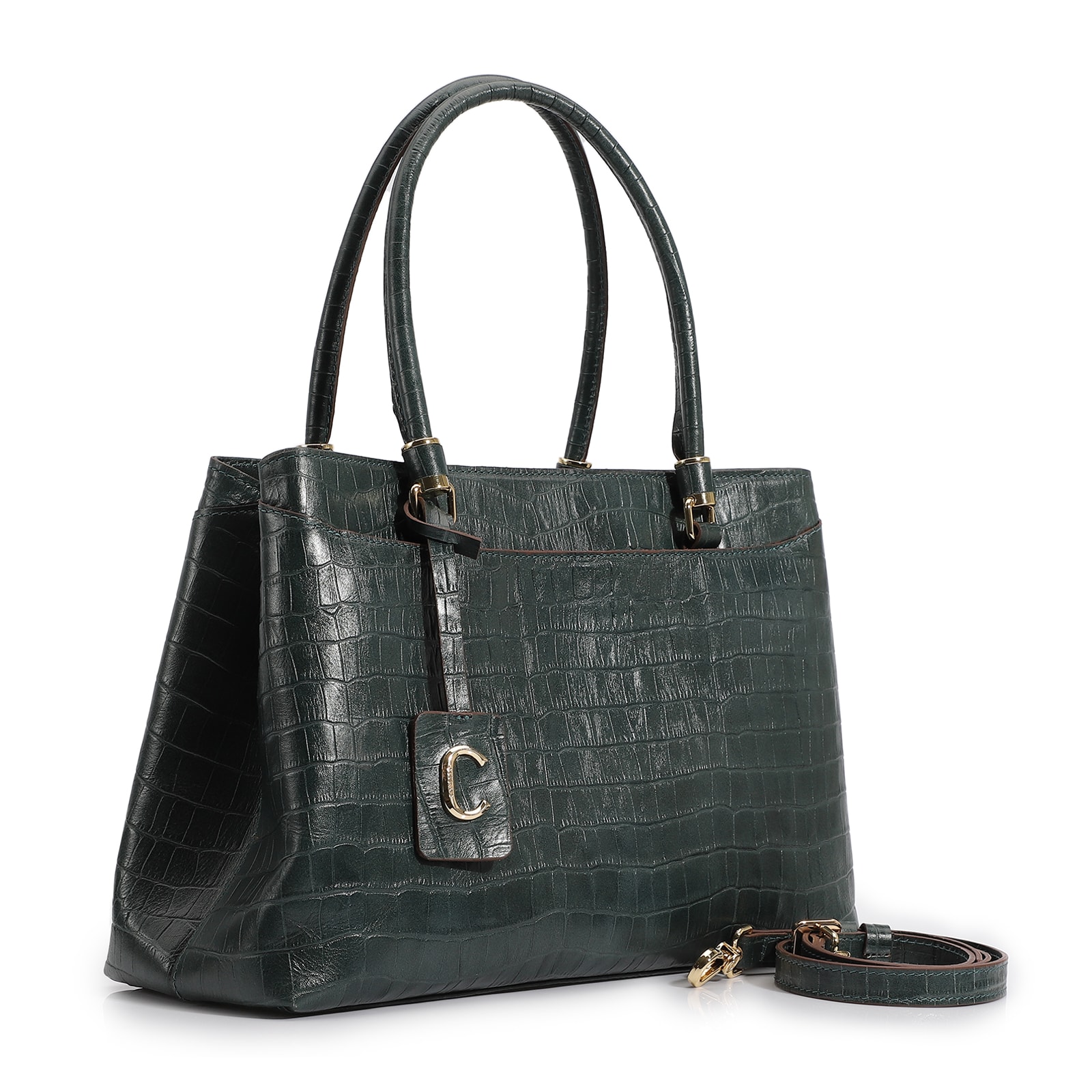 Bolsa Tote Couro Croco Verde