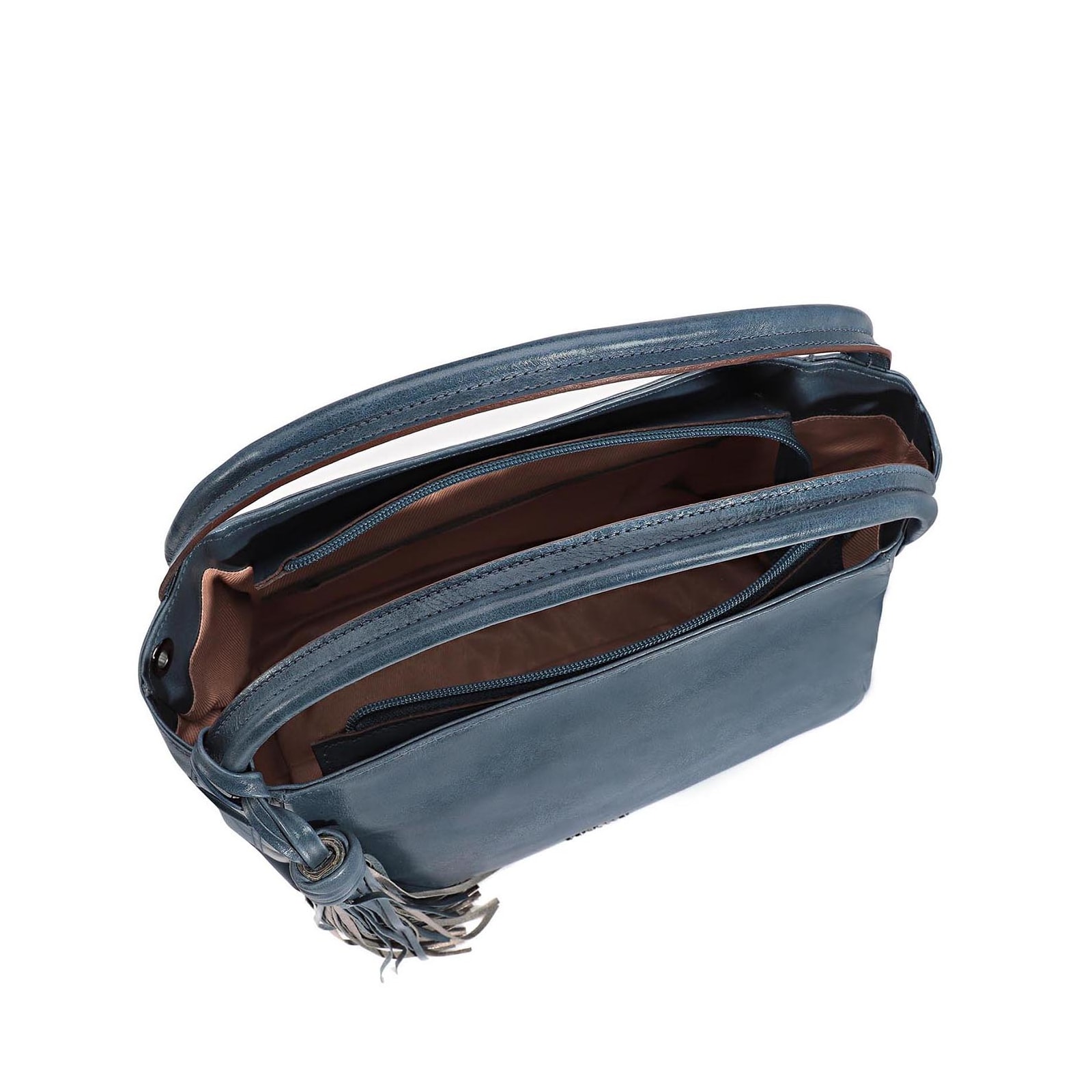 Bolsa Tote Couro Denim/Metal Pewter