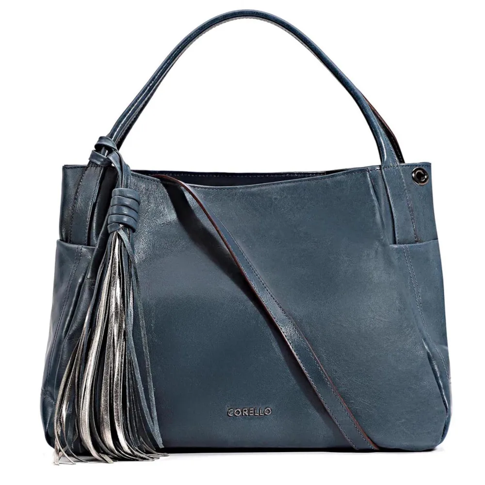 Bolsa Tote Couro Denim/Metal Pewter