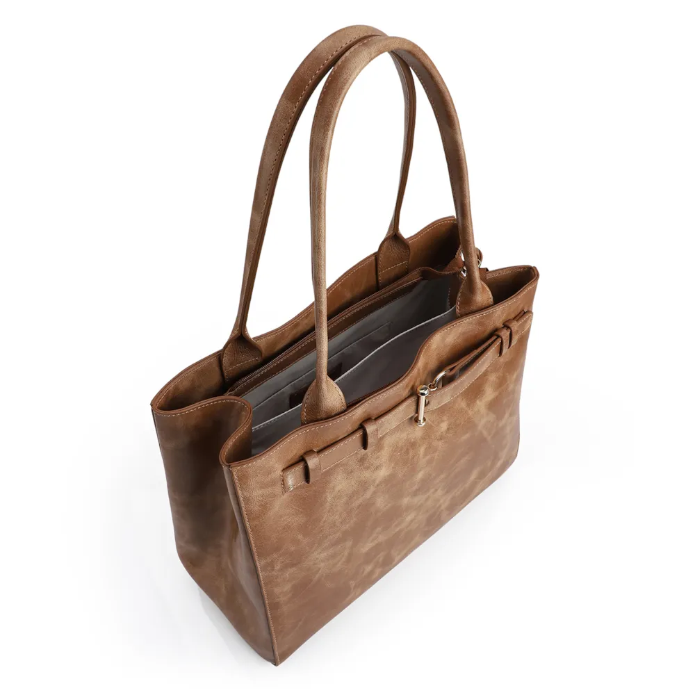 Bolsa Tote Couro Estonado Marrom - imagem 4