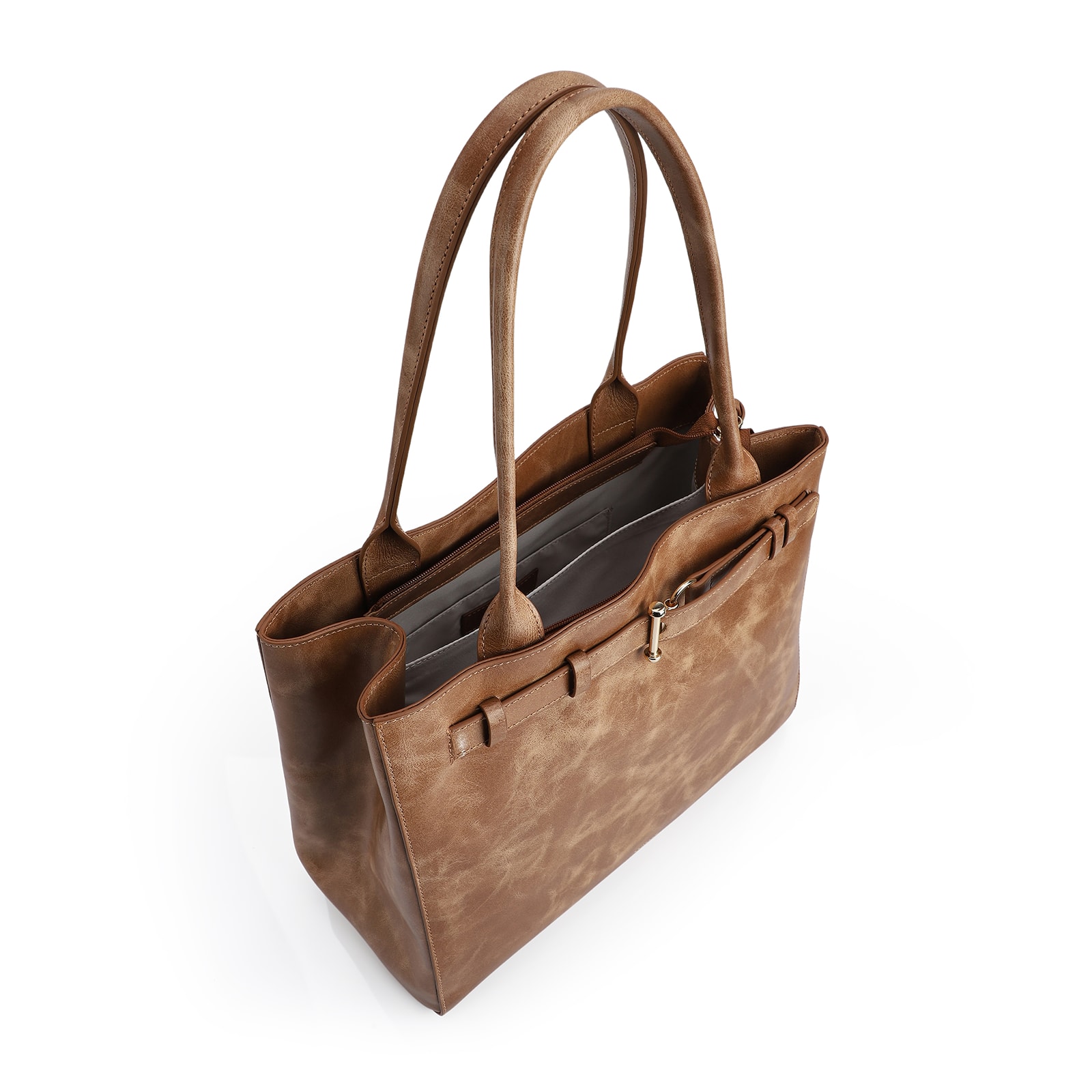 Bolsa Tote Couro Estonado Marrom