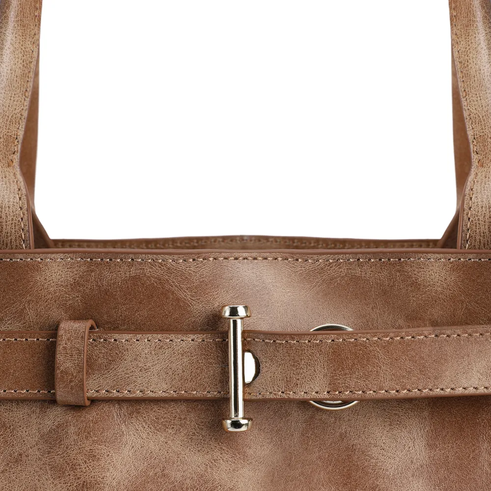 Bolsa Tote Couro Estonado Marrom - imagem 5