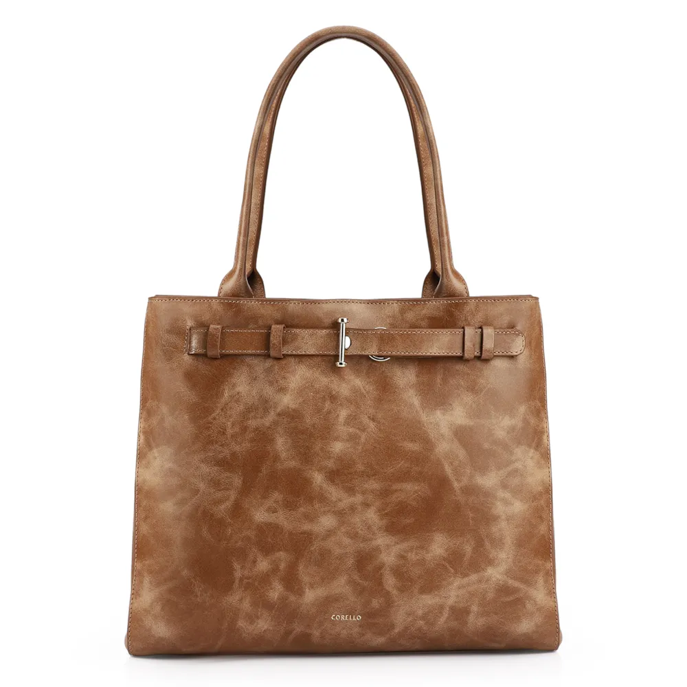 Bolsa Tote Couro Estonado Marrom