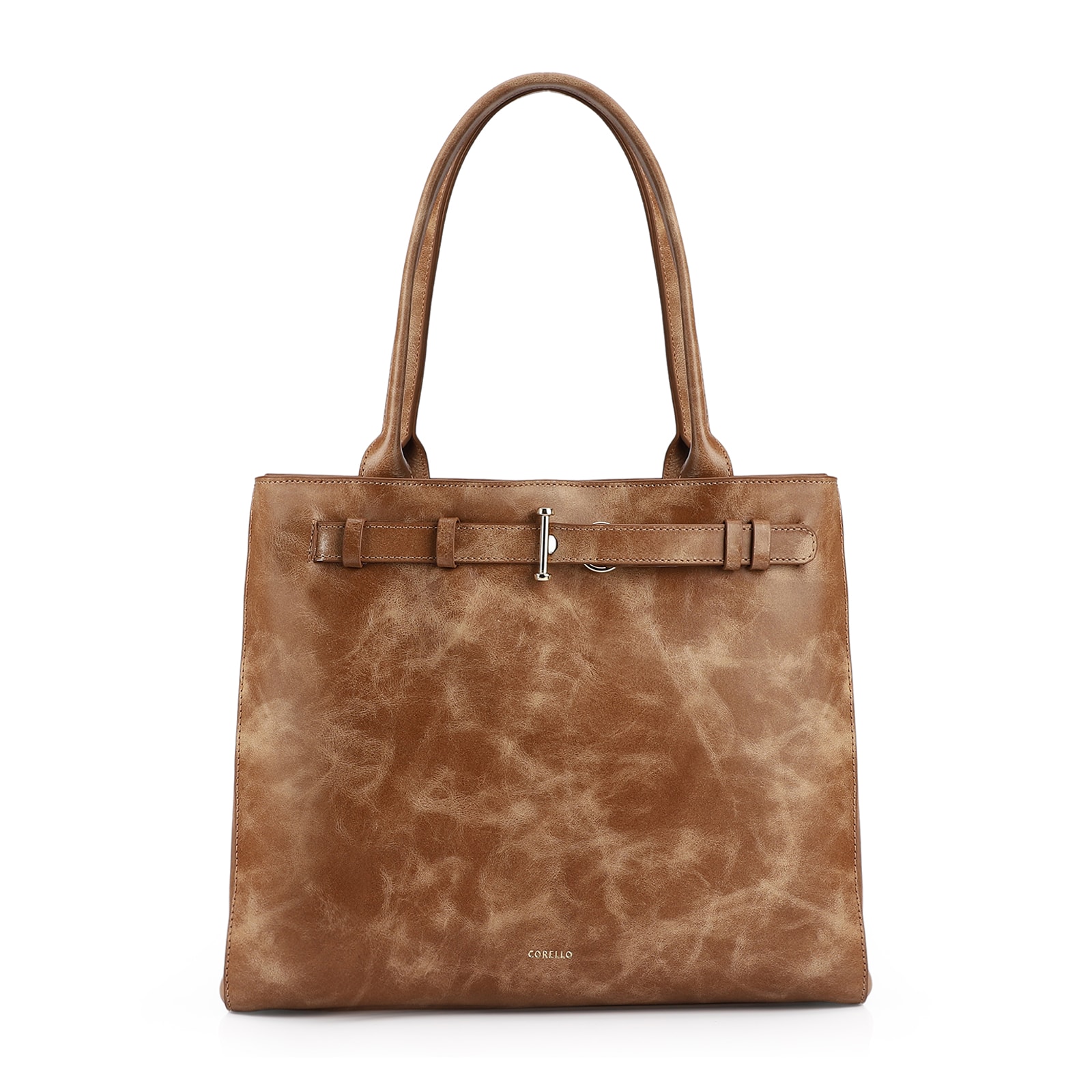 Bolsa Tote Couro Estonado Marrom