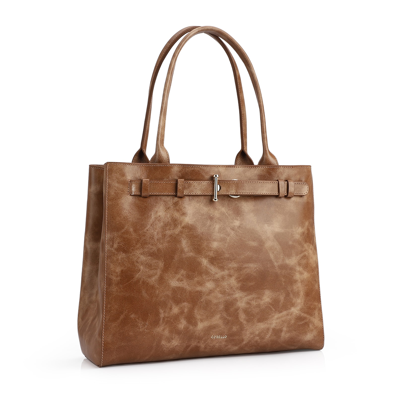 Bolsa Tote Couro Estonado Marrom