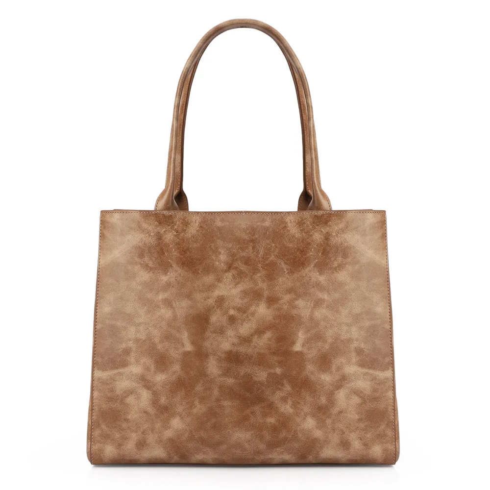 Bolsa Tote Couro Estonado Marrom - imagem 3