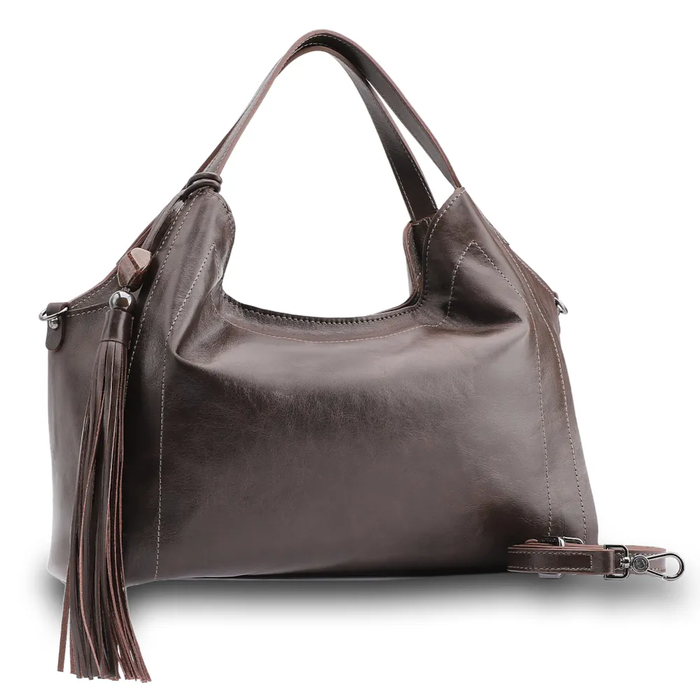 Bolsa Tote Couro Estonado Marrom - imagem 2