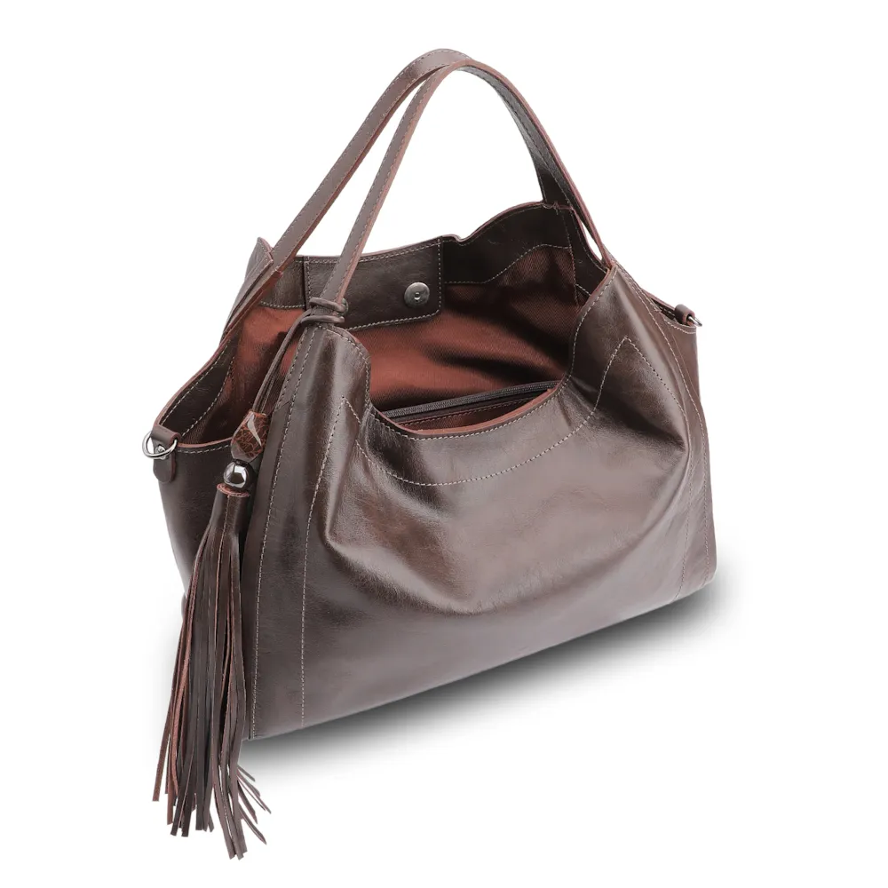Bolsa Tote Couro Estonado Marrom - imagem 4