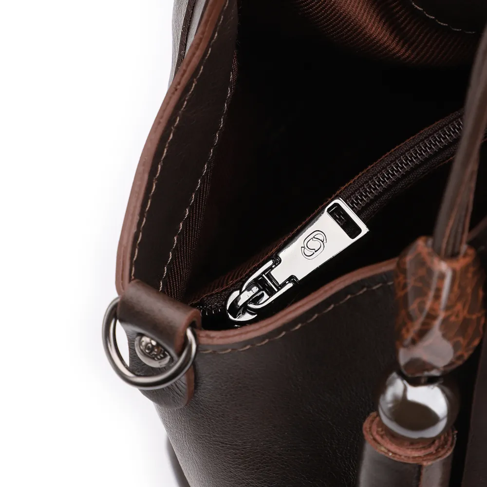 Bolsa Tote Couro Estonado Marrom - imagem 5