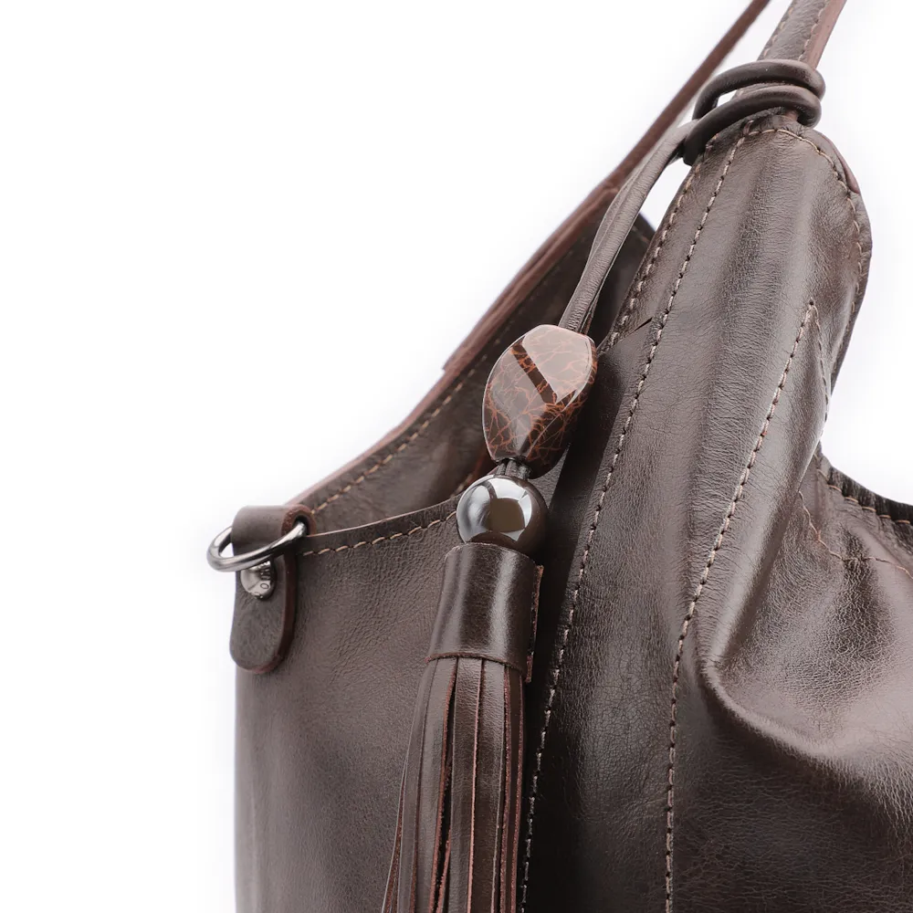 Bolsa Tote Couro Estonado Marrom - imagem 7