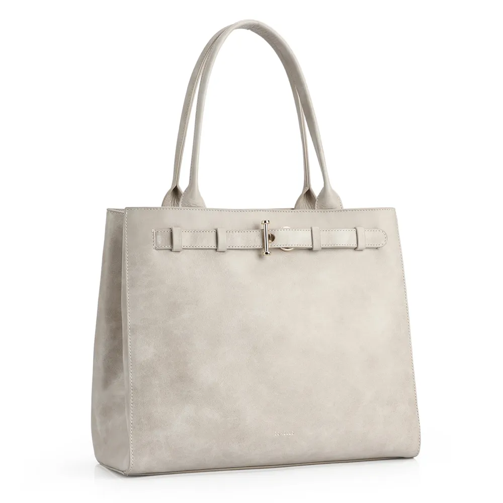Bolsa Tote Couro Estonado Off White - imagem 3