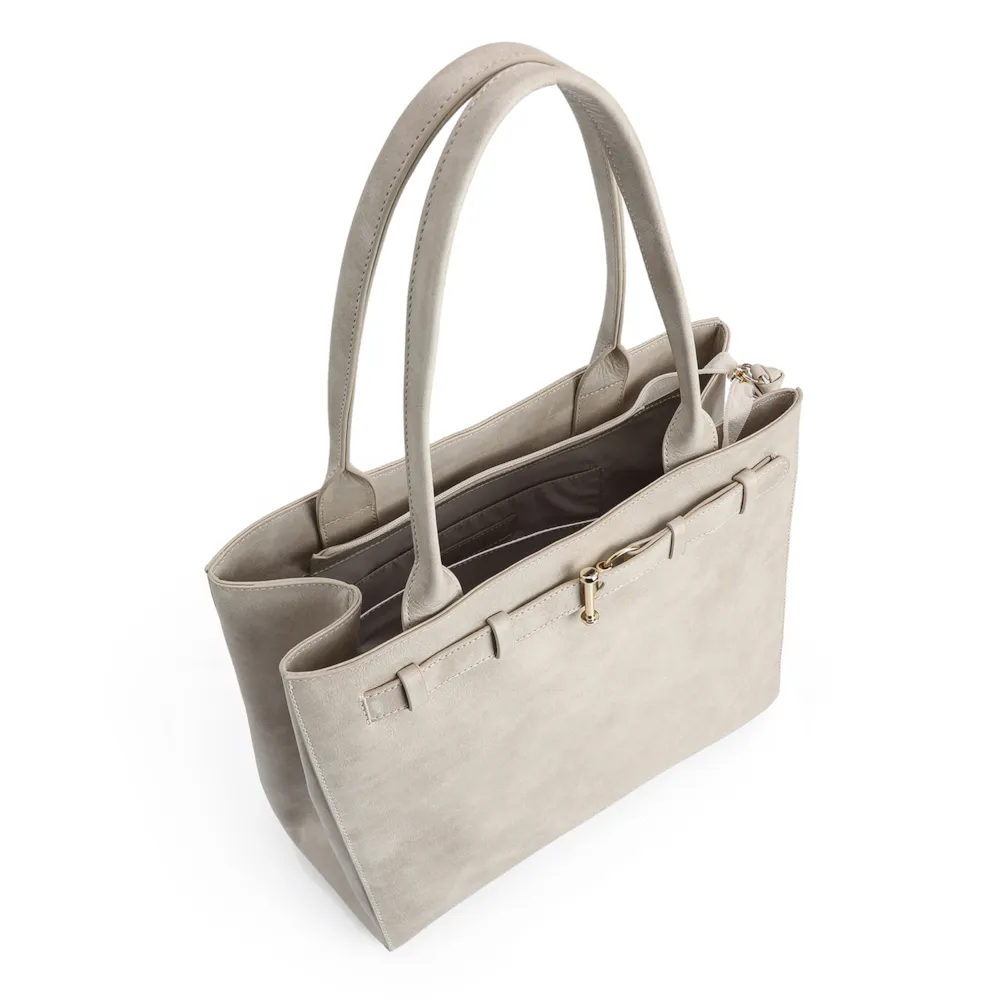 Bolsa Tote Couro Estonado Off White - imagem 5