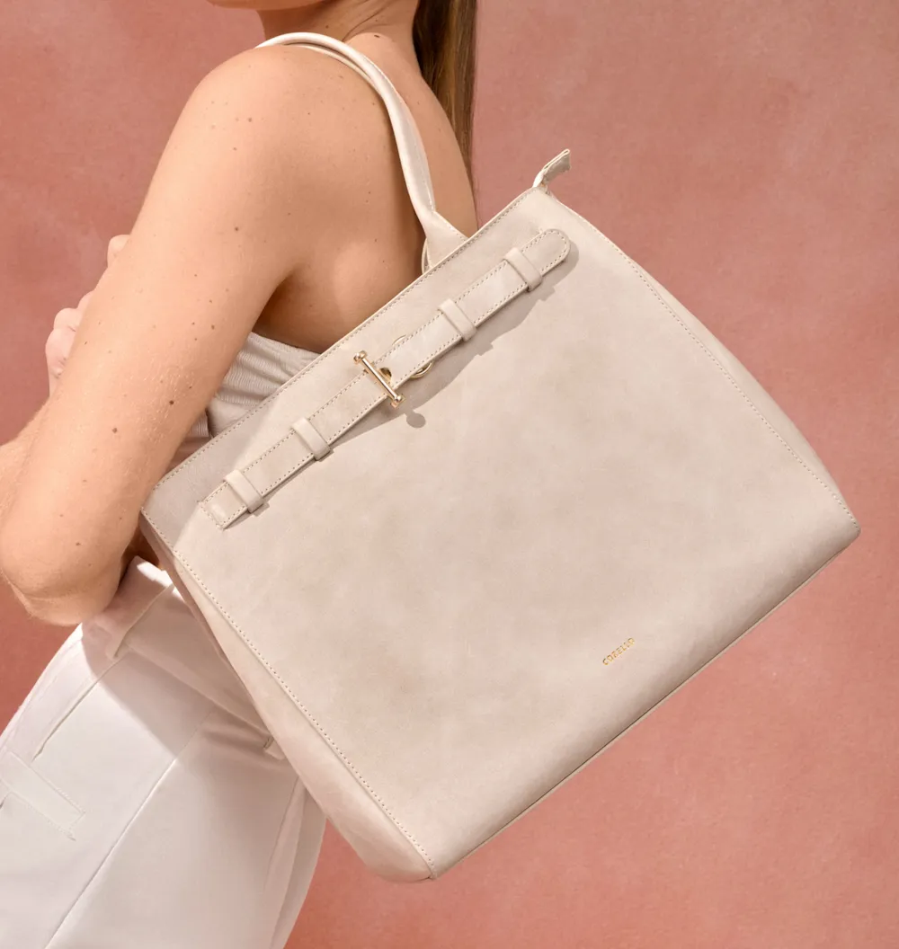 Bolsa Tote Couro Estonado Off White - imagem 2