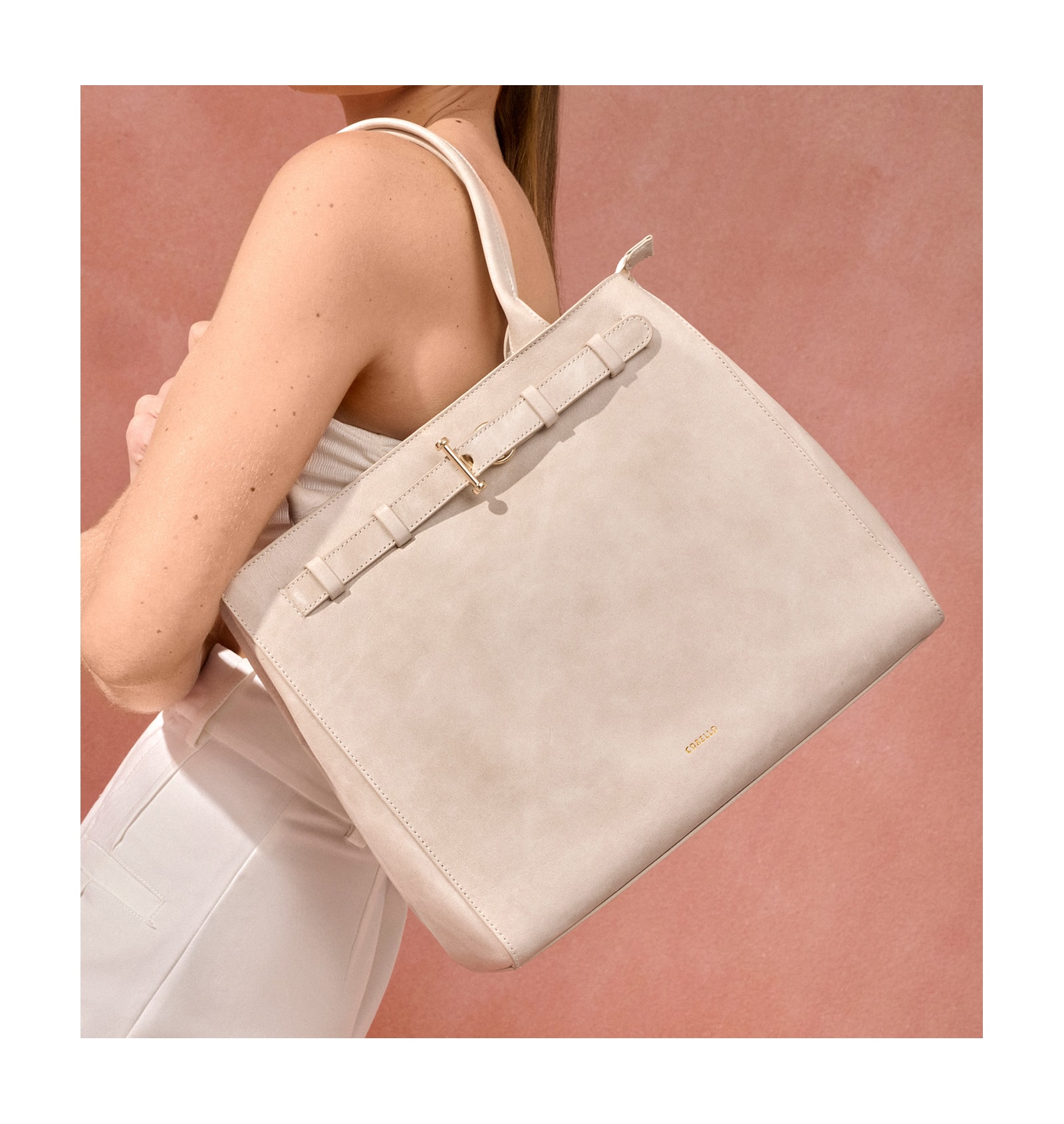 Bolsa Tote Couro Estonado Off White