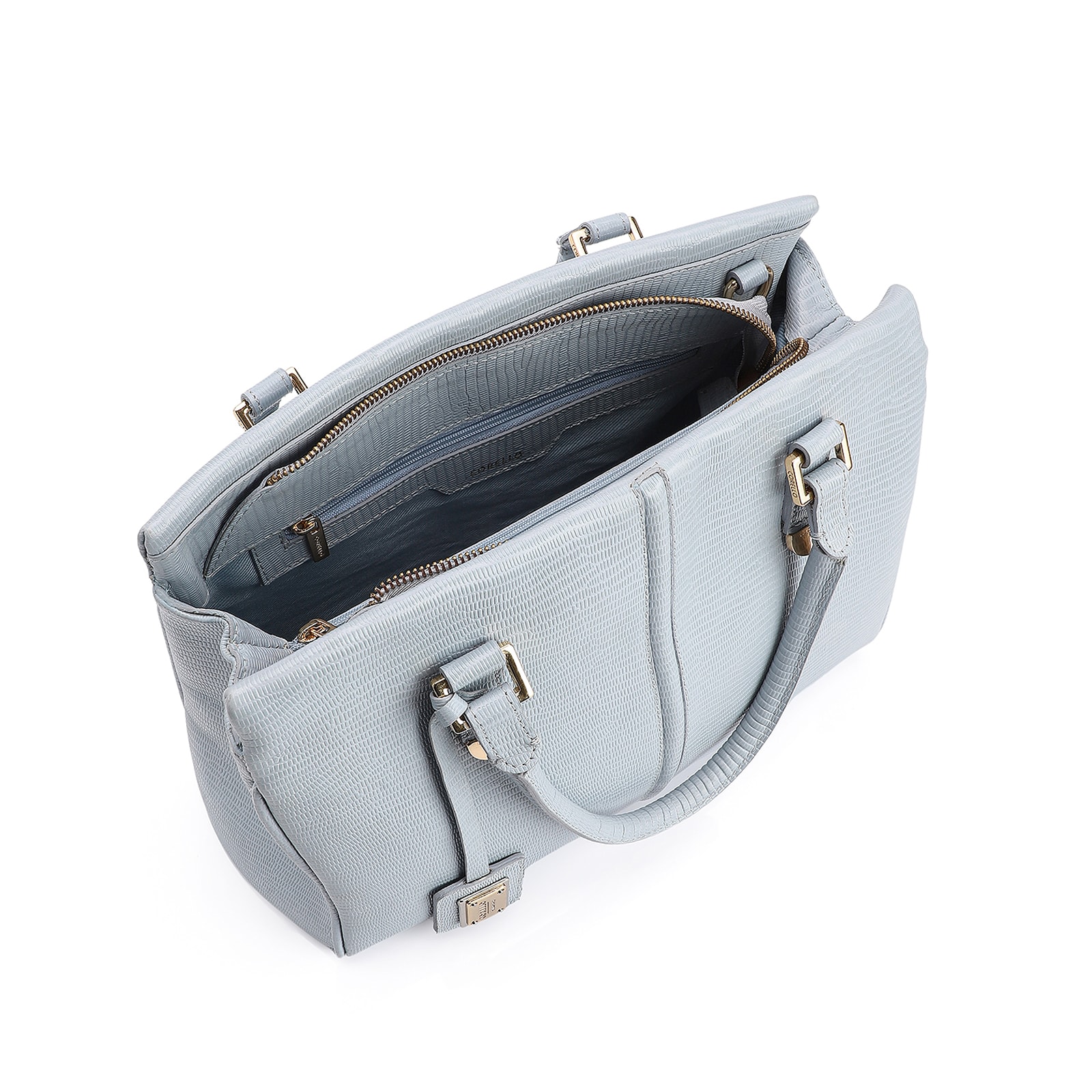 Bolsa Tote Couro Lezard Azul