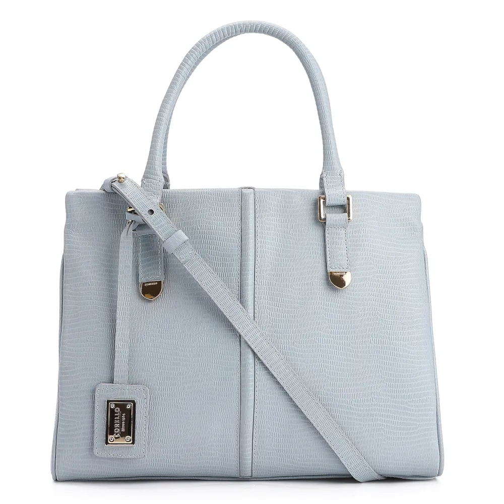 Bolsa Tote Couro Lezard Azul