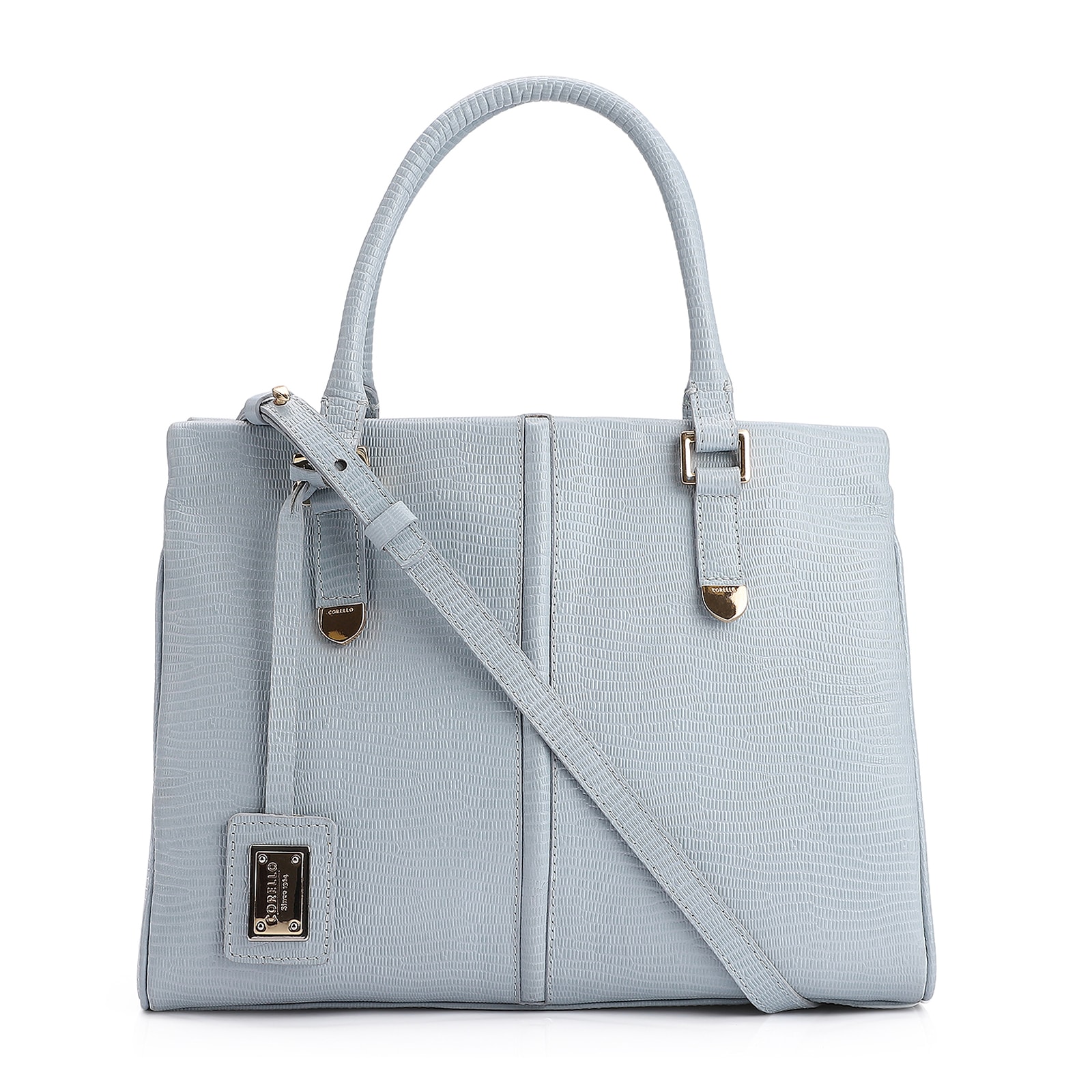 Bolsa Tote Couro Lezard Azul