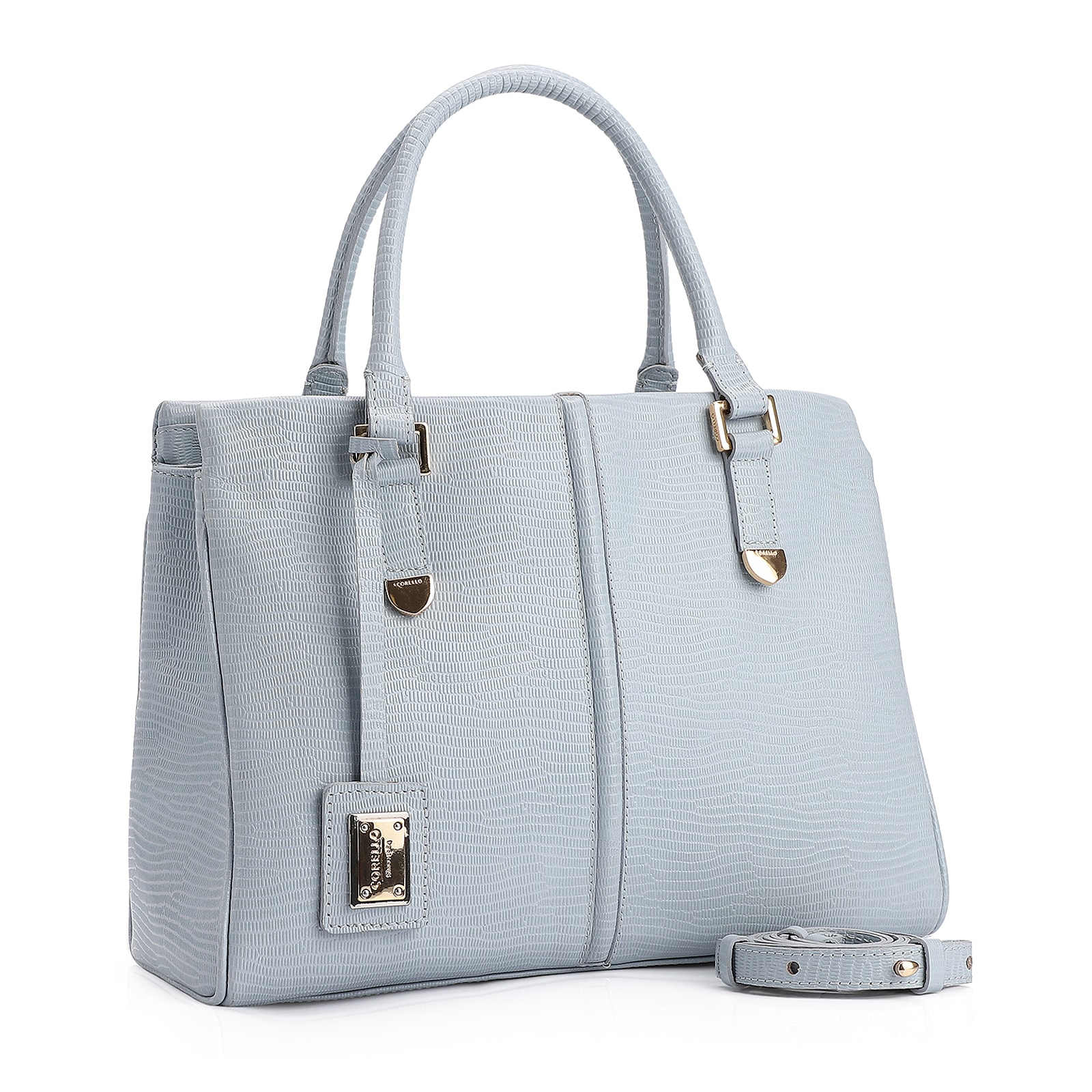 Bolsa Tote Couro Lezard Azul