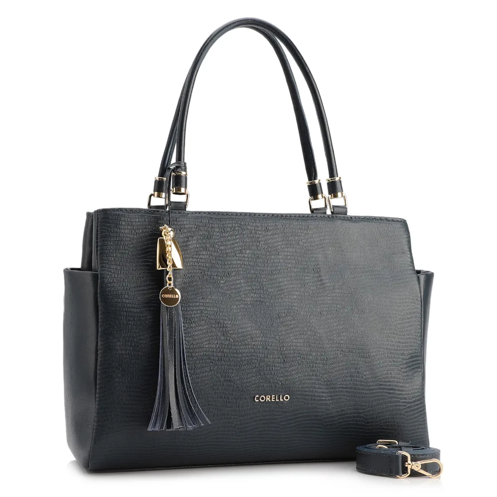 Bolsa Tote Couro Lezard Azul /Couro Azul Bolso Lateral - imagem 2