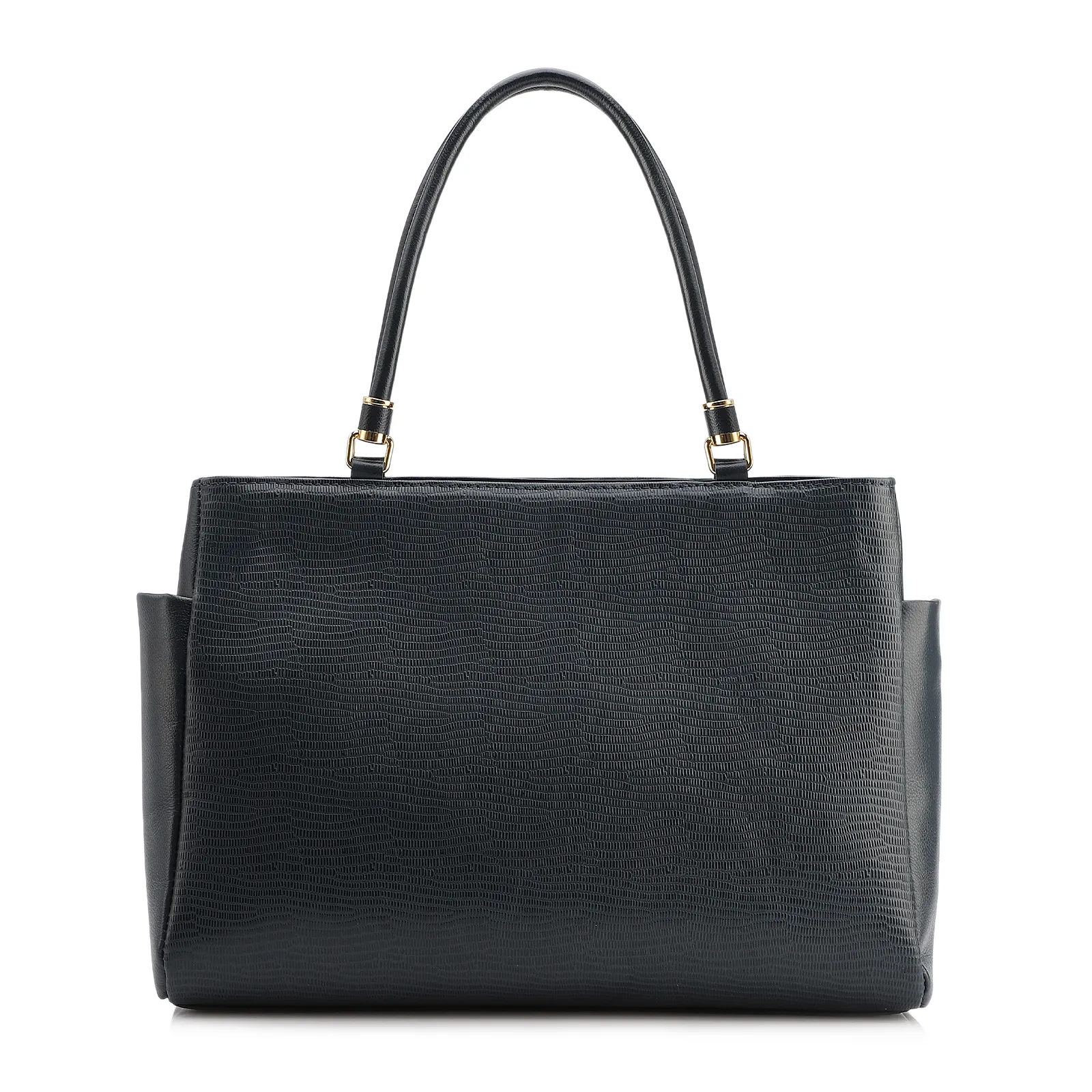 Bolsa Tote Couro Lezard Azul /Couro Azul Bolso Lateral