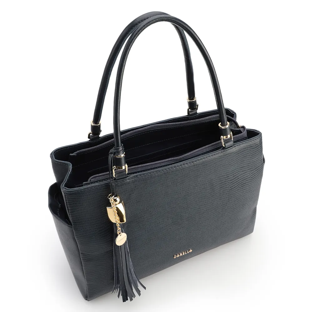Bolsa Tote Couro Lezard Azul /Couro Azul Bolso Lateral - imagem 4