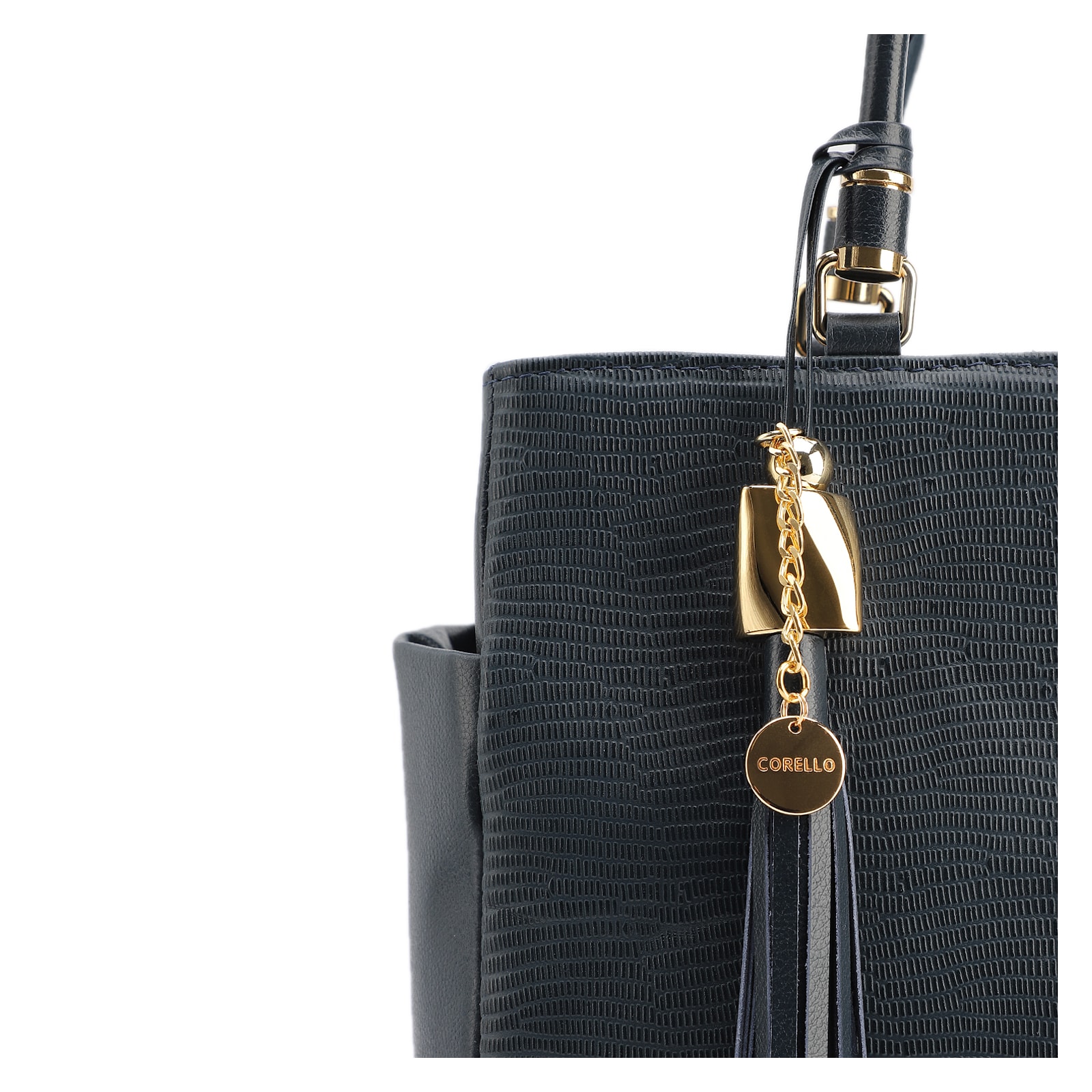 Bolsa Tote Couro Lezard Azul /Couro Azul Bolso Lateral