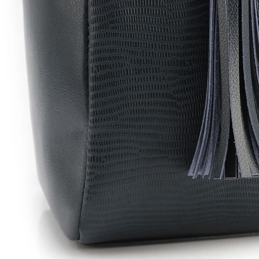Bolsa Tote Couro Lezard Azul /Couro Azul Bolso Lateral - imagem 8