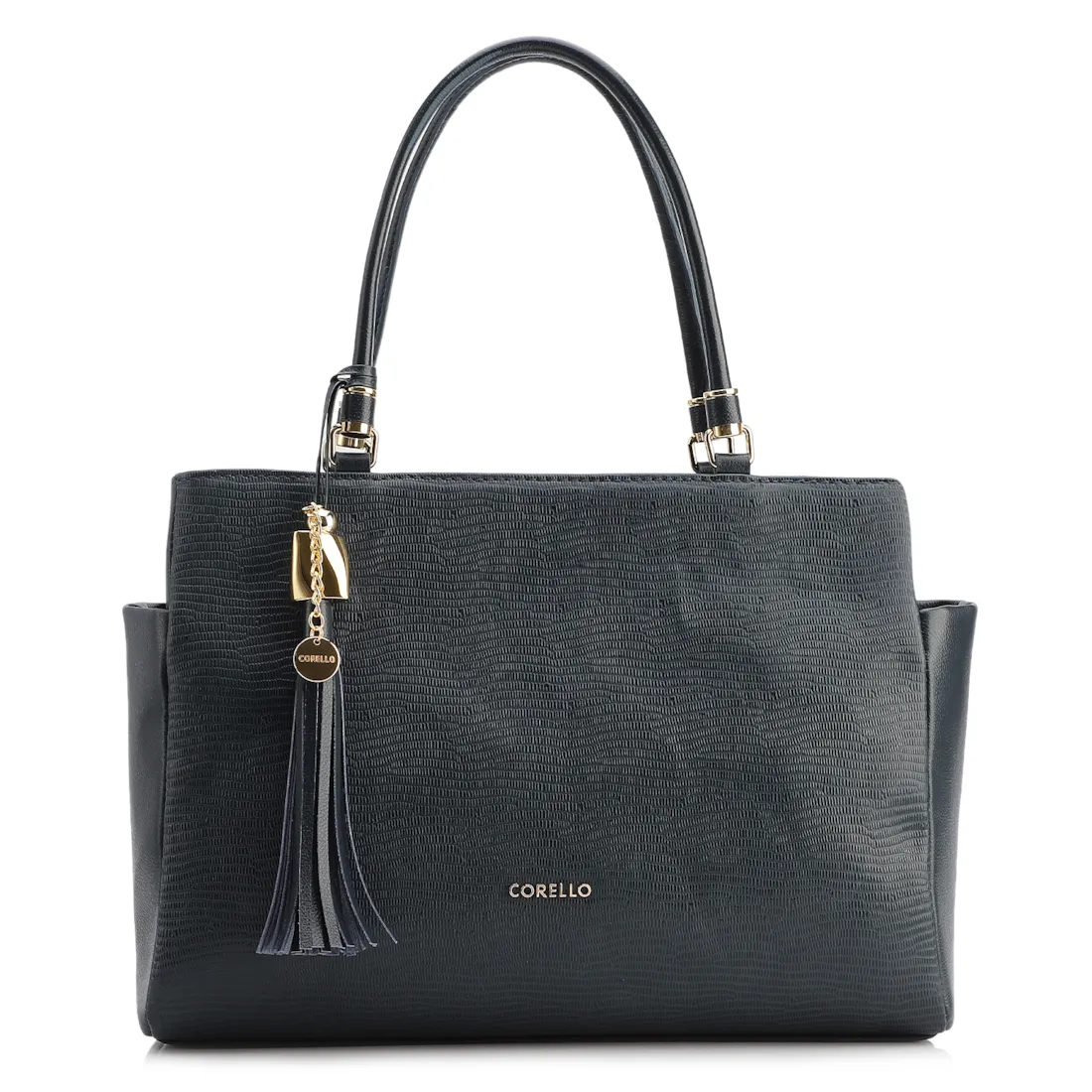 Bolsa Tote Couro Lezard Azul /Couro Azul Bolso Lateral